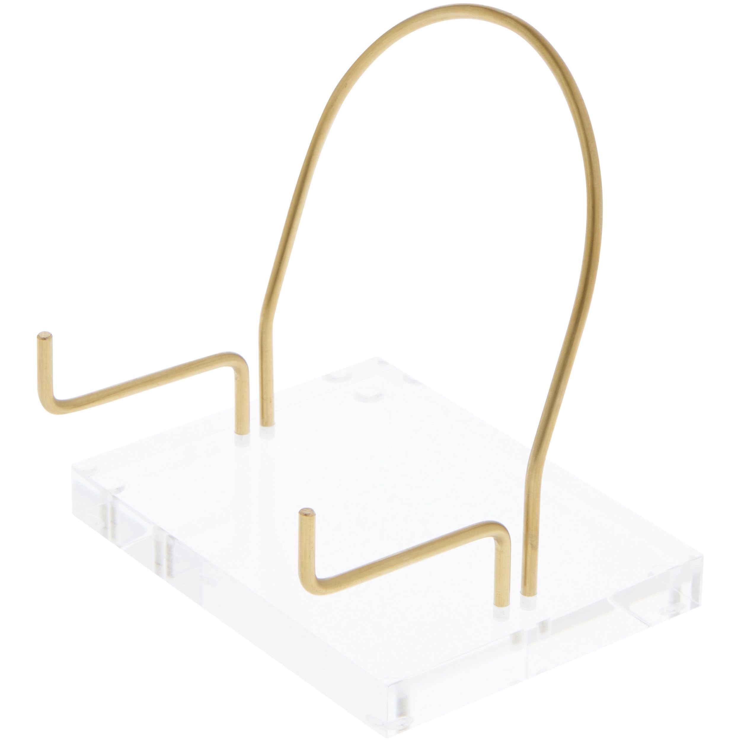 Clear Acrylic Display Stand with Adjustable Brass Rods - Curved Back Specimen Holder for Rocks, Fossils & Minerals - 3.625
