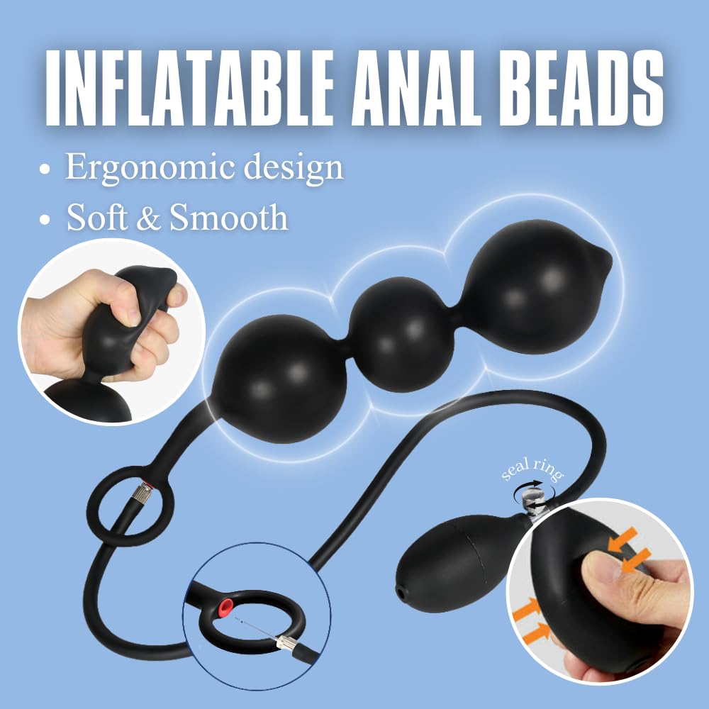 Inflatable Silicone Anal Beads with Air Pump - Detachable & Adjustable Size Adult Sex Toy for Couples & Solo Play - Perfect for Beginners & Advanced Users - Enhance Intimacy & Pleasure in the Bedroom