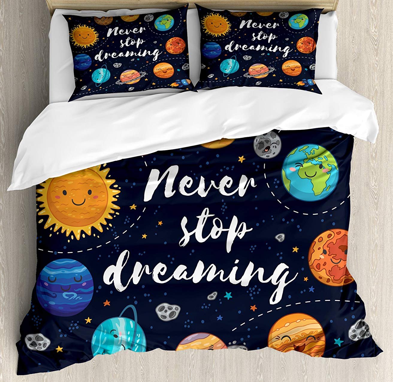 3-Piece Queen Size Bedding Set - Space Themed Comforter, Duvet Cover & 2 Pillowcases for Kids, Teens & Adults | Solar System Galaxy Design | Perfect for Bedrooms, Dorms & Gift Giving