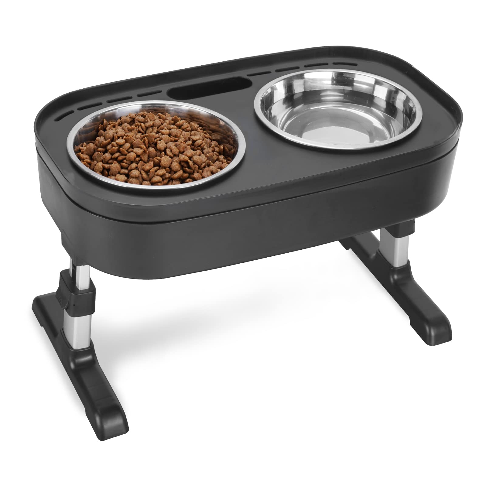 **4-Height Adjustable Elevated Dog Bowls with Non-Slip Stand - 2 Stainless Steel Food & Water Bowls for Small, Medium & Large Dogs - Perfect for Dining, Feeding & Joint Health (4.72