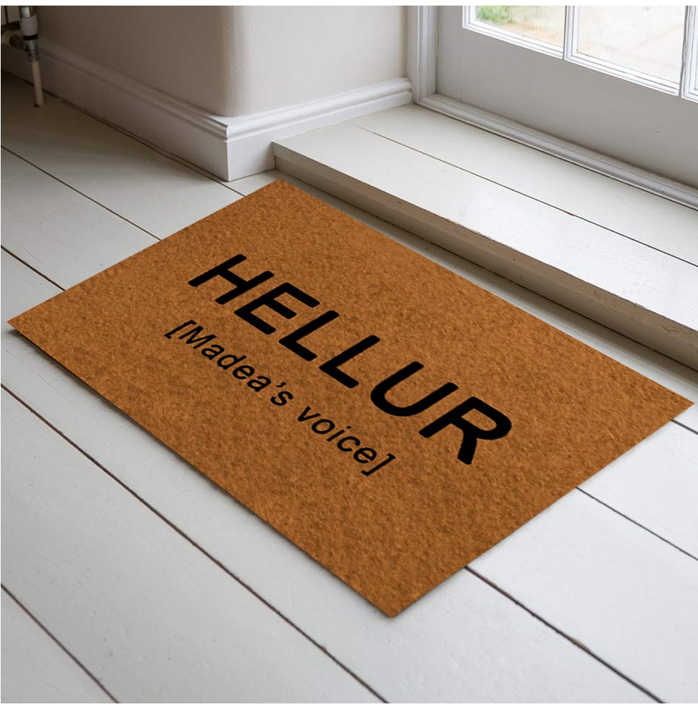 Funny Welcome Doormat 'Hellur' - Non-Slip Entrance Rug with Madea's Voice (30x18 Inch) - Perfect for Front Door, Porch, Balcony & Home Decor