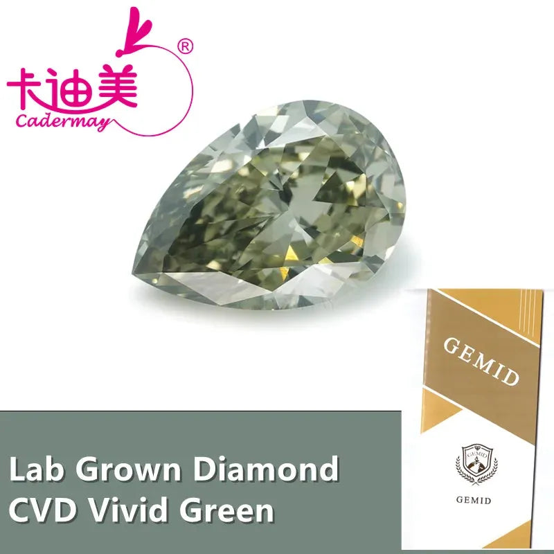 CADERMAY Pear Shape Vivid Green VVS2 Clarity CVD Lab Grown Diamond Loose Stone with IGI Certificate for Jewelry Making - Engagement Rings, Pendants & Custom Jewelry Design