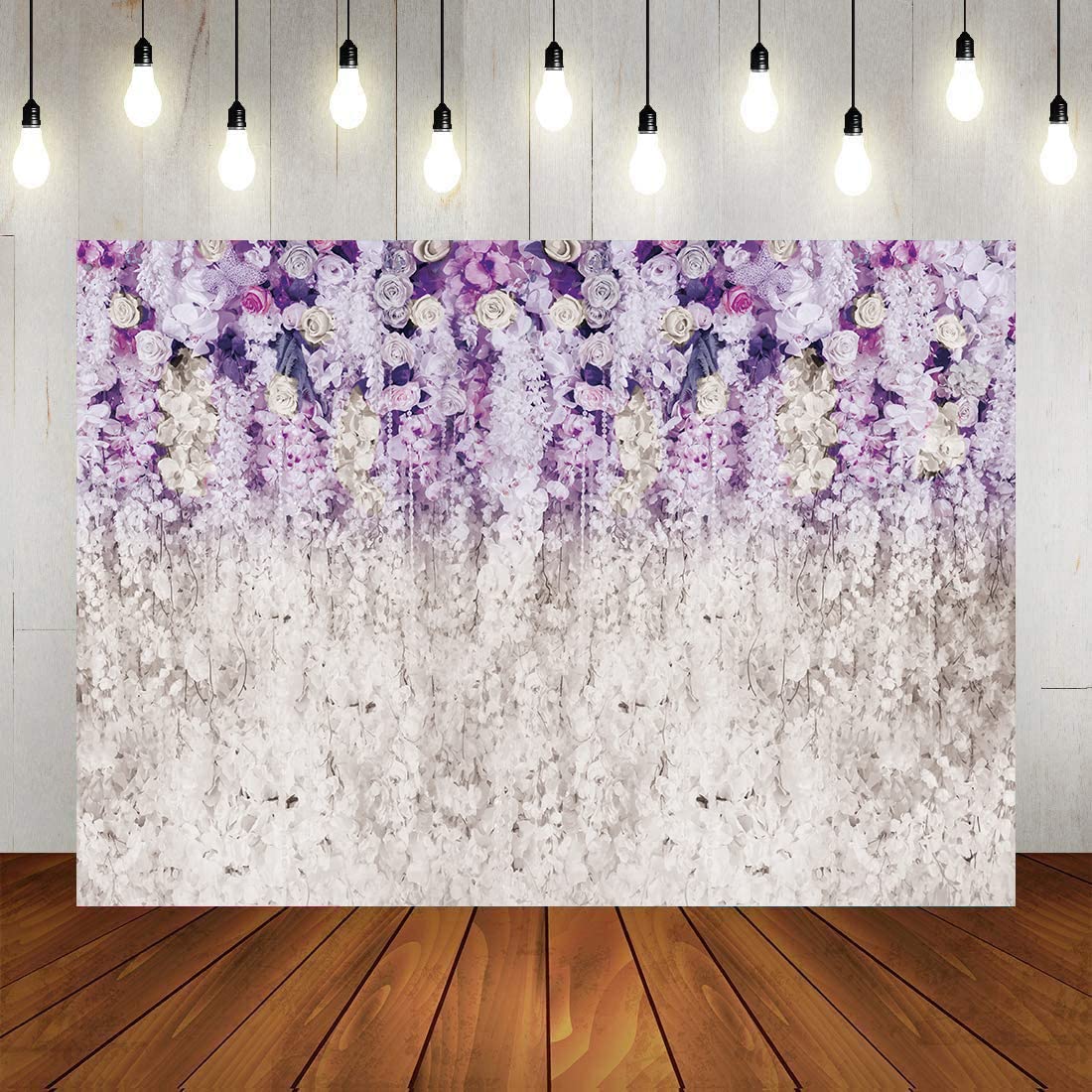 Purple and White Floral Vinyl Photography Backdrop - 7x5ft Wedding Bridal Shower Baby Shower Birthday Party Decor for Cake Table, Baby Girls, Women & Moms (DLA113B) - Perfect for Indoor Events, Photo Booths & Social Media Backgrounds
