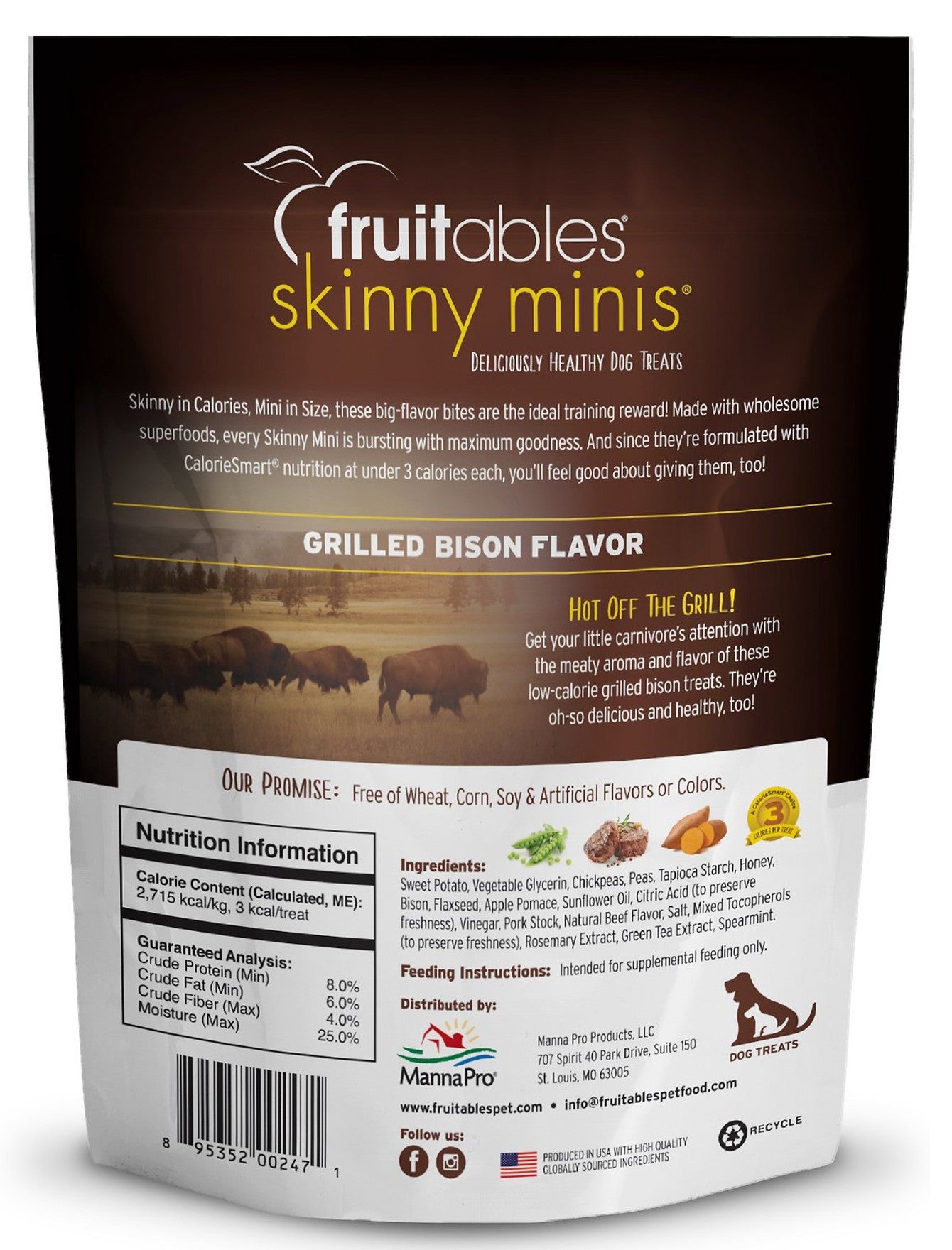 Fruitables Skinny Minis Grilled Bison Dog Treats 5oz - Healthy Low-Calorie Training Snacks for Small & Medium Dogs - Perfect for Reward, Training & On-the-Go Treats