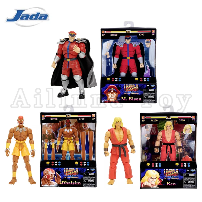 Jada Toys 1/12 Scale 6-Inch Ultra Street Fighter II Action Figures - Ken, M. Bison & Dhalsim Collectible Set | Perfect for Gaming Displays, Anime Collections & Fighting Game Fans