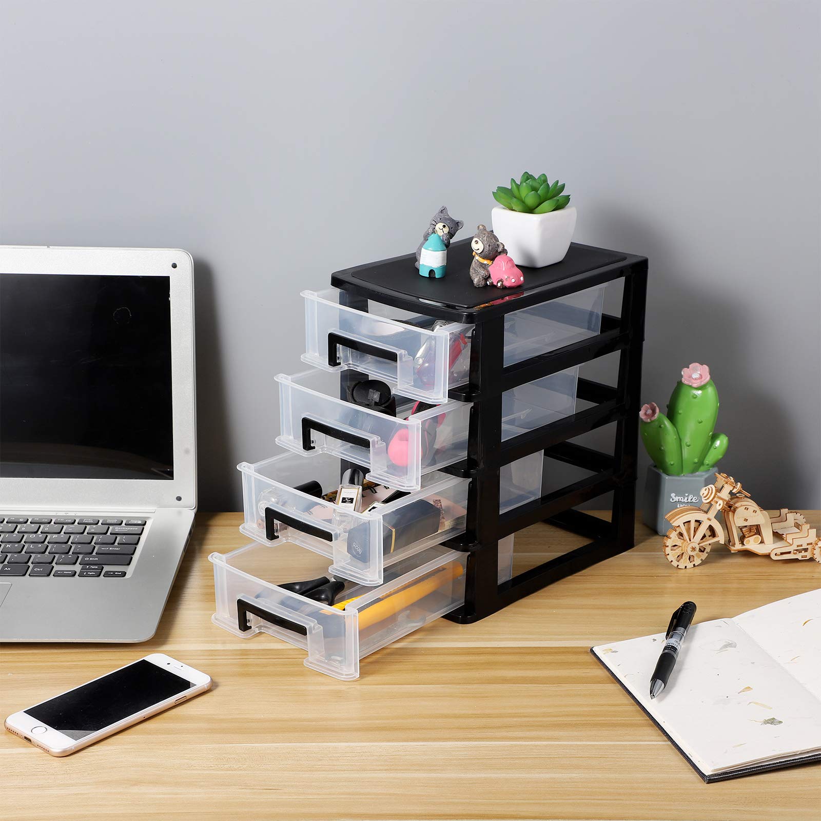 BESPORTBLE 4-Drawer Plastic Storage Organizer - Portable Multifunctional Closet & Home Storage Rack (Black/Transparent) - Perfect for Bedroom, Office, Bathroom & Kids Room Organization