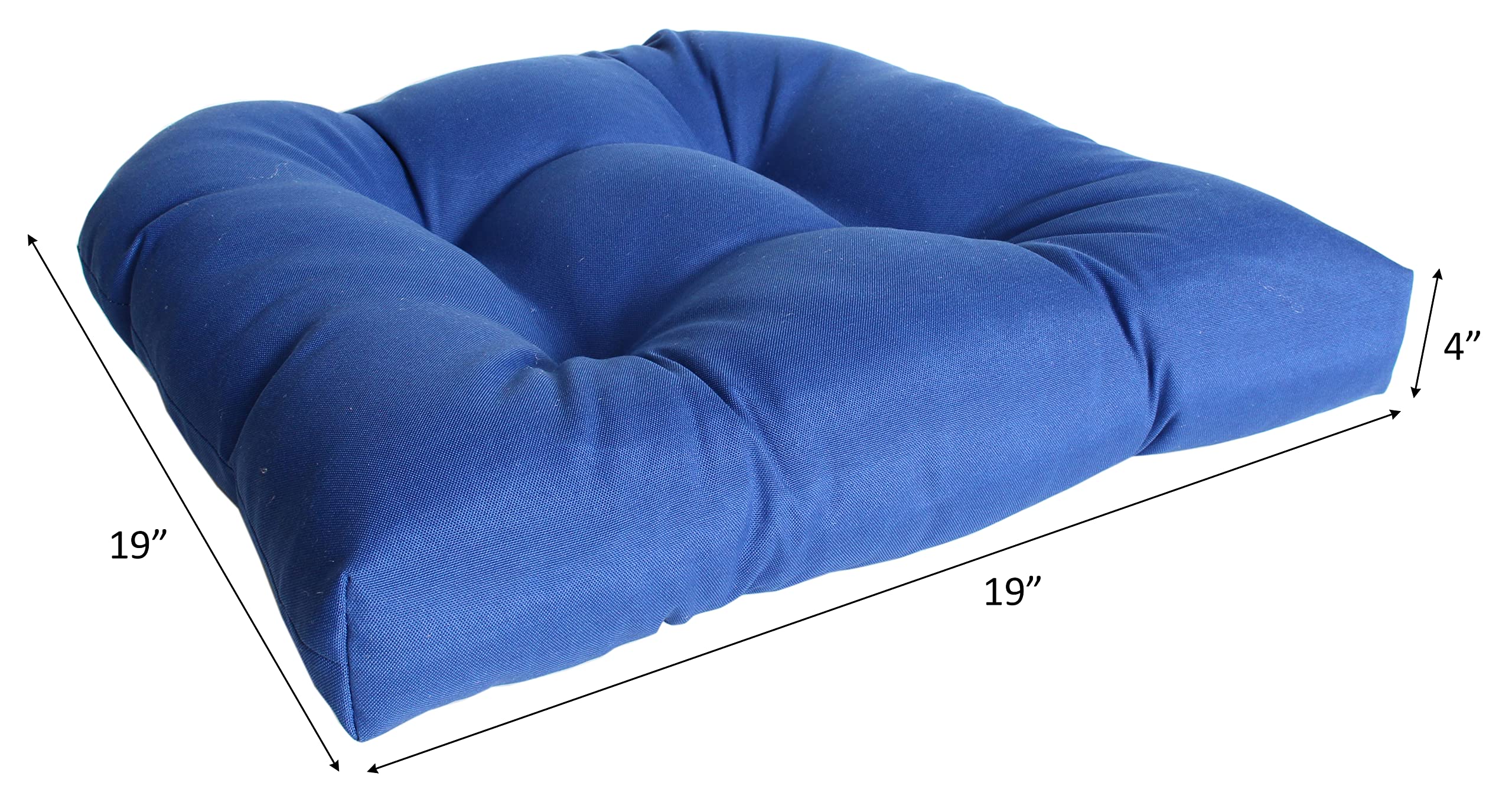 Set of 2 Cobalt Blue Wicker Seat Cushions 19x19x4 Inch Water-Resistant Outdoor/Indoor Patio Furniture Cushions for Garden, Porch, and Poolside Use