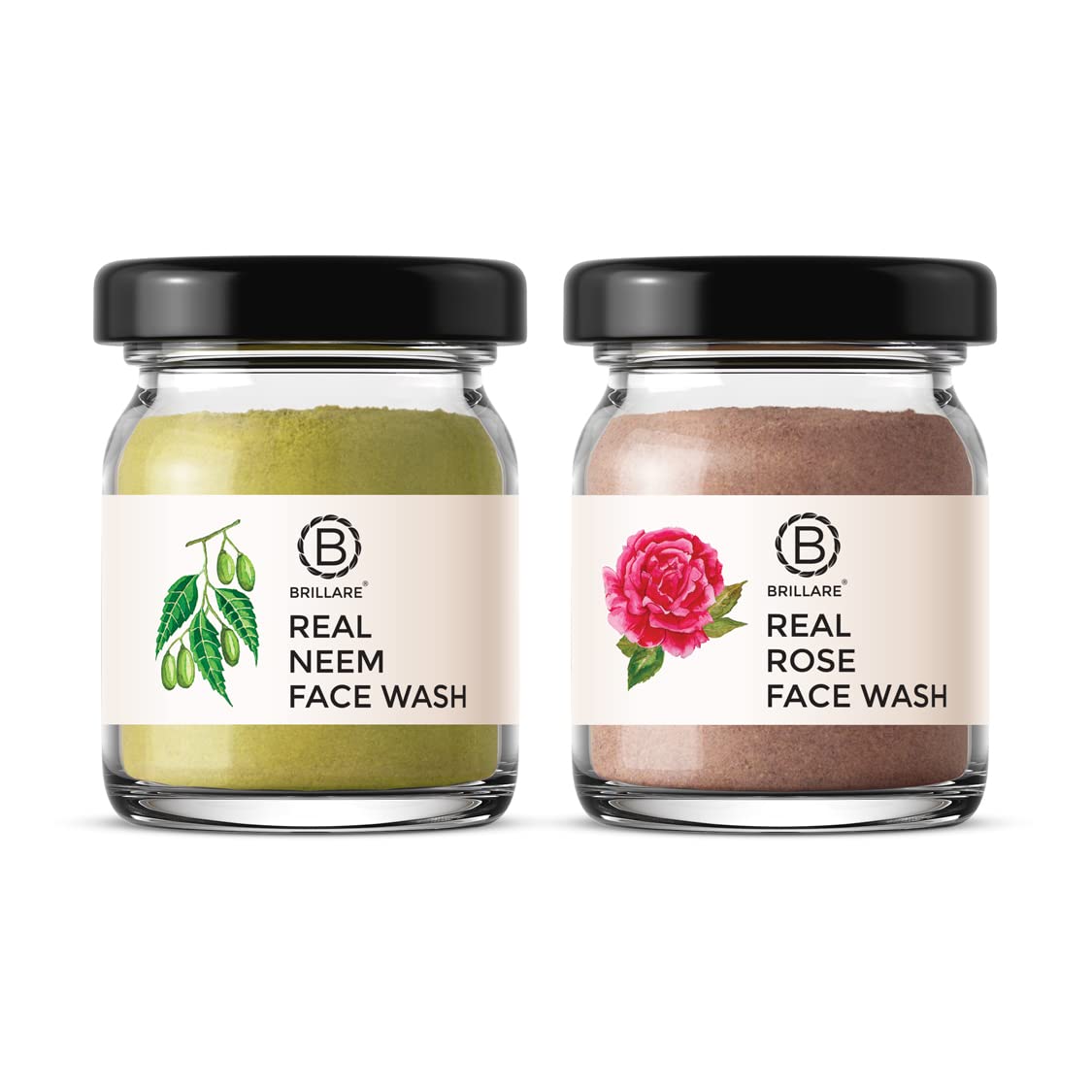 Brillare Rose & Neem Face Wash Combo - Anti-Aging & Acne Treatment with Sandalwood, Coconut & Bergamot - Hydrating & Clarifying Facial Cleanser for Glowing Skin (15g x 2) - Perfect for Morning & Night Skincare Routine