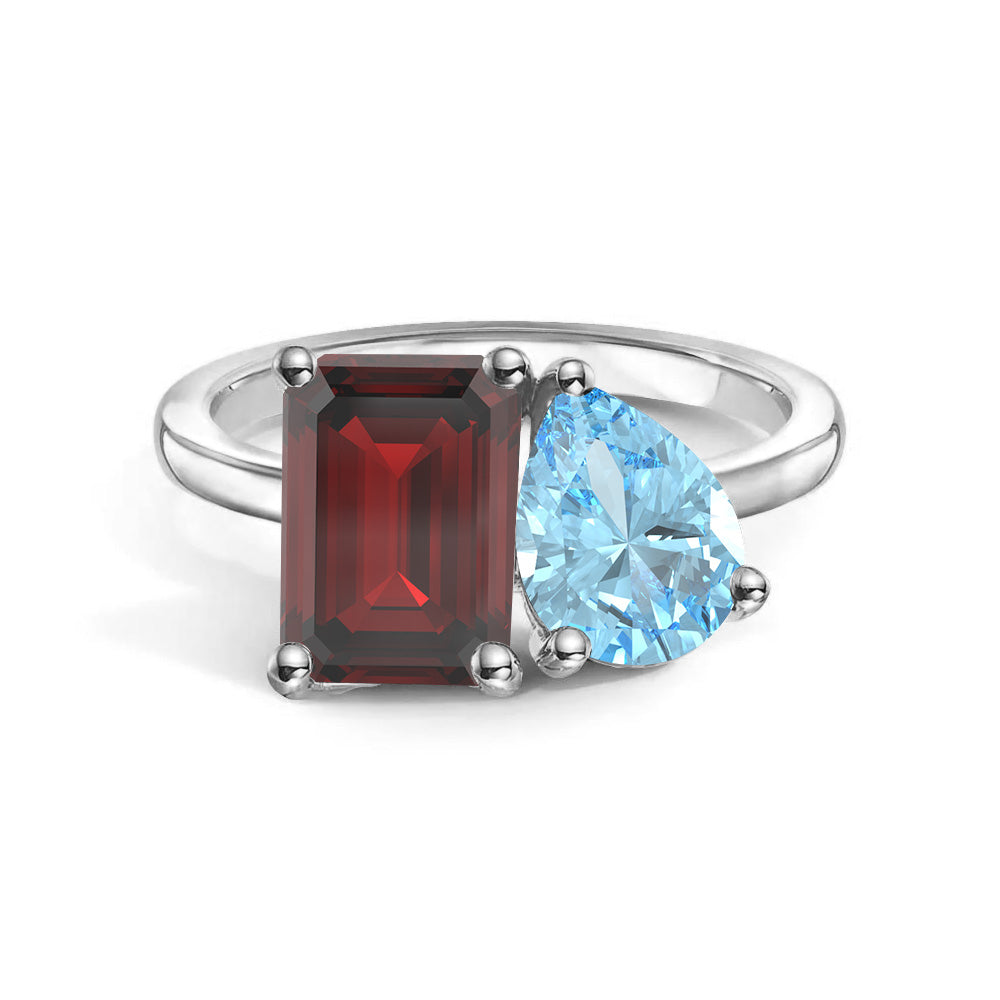 Personalized Garnet Birthstone Ring for Couples - Custom Toi et Moi Anniversary Ring for Her - Romantic Gift for Valentine's Day, Engagement or Wedding Anniversary (Perfect for February Birthdays)