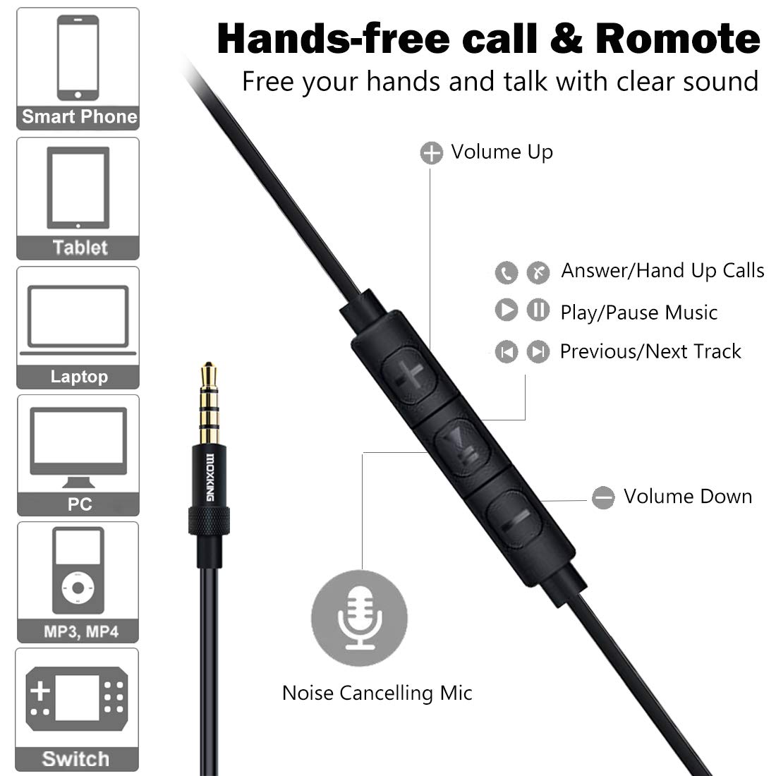 Premium Wired Metal Earphones with Microphone & Volume Control - Deep Bass, Noise Isolating In-Ear Headphones for iPhone, Android, Laptop, PC, iPad, Gaming | Perfect for Workouts, Commuting & Online Meetings
