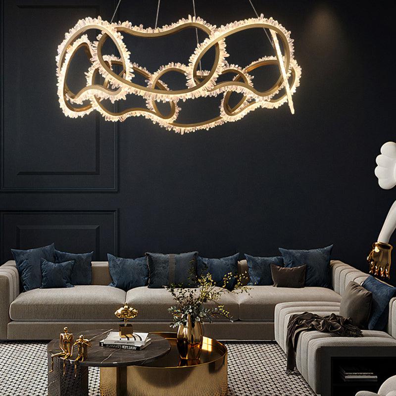 Gina Rock Crystal Multi Ring Chandelier - Elegant Ceiling Light Fixture for Dining Room, Living Room & Bedroom Decor - Sparkling Crystal Pendant Lighting for Home & Wedding Venue