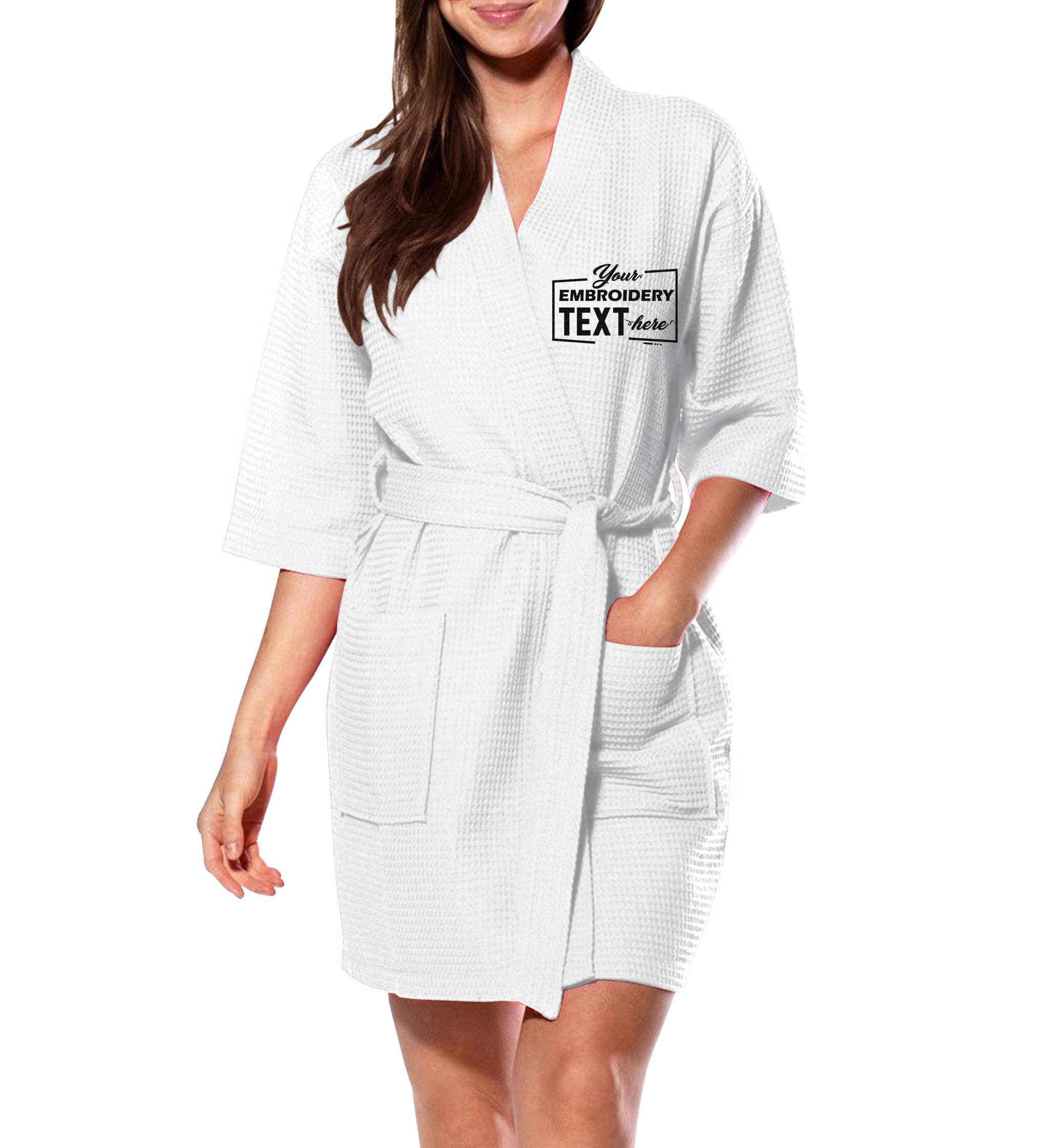 TEEAMORE Personalized Waffle Kimono Robe - Soft Bridesmaid Gift, Spa Bathrobe for Women - Perfect for Wedding Getting Ready, Bridal Shower & Relaxing at Home