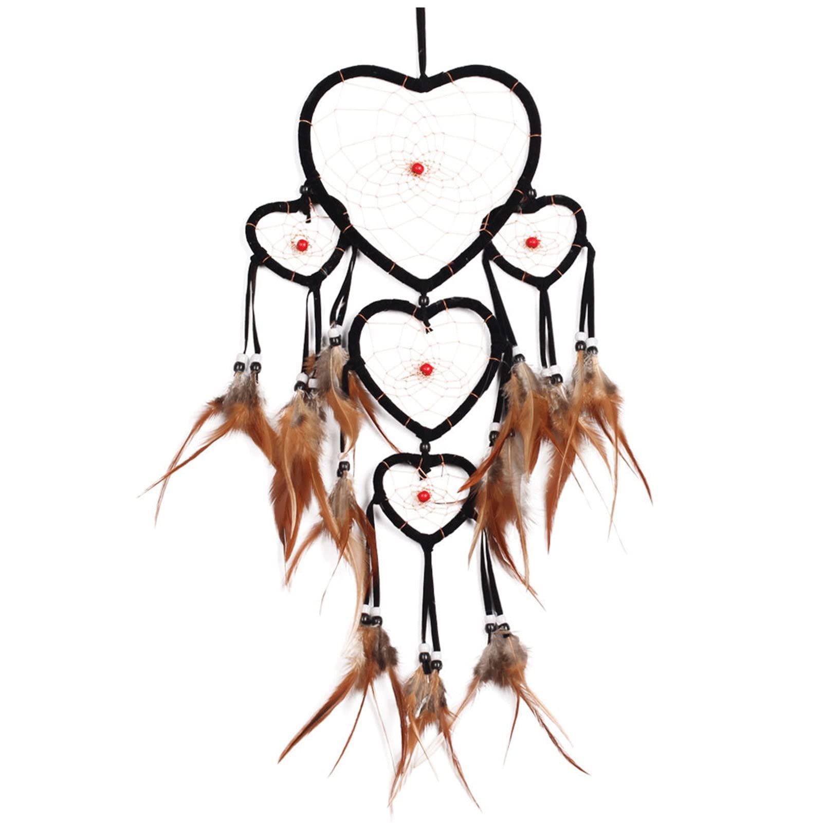 Authentic Handmade Dream Catcher with 5 Rings & Heart Feathers - Native American Inspired Wall Hanging Decor for Bedroom, Nursery, or Boho Home Decor | Perfect for Spiritual Protection & Positive Energy