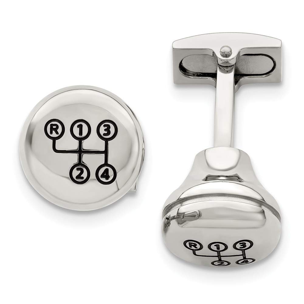 Premium Stainless Steel Polished Stick Shift Design Enameled Cufflinks - Elegant Men's Jewelry Gift for Wedding, Prom & Formal Events