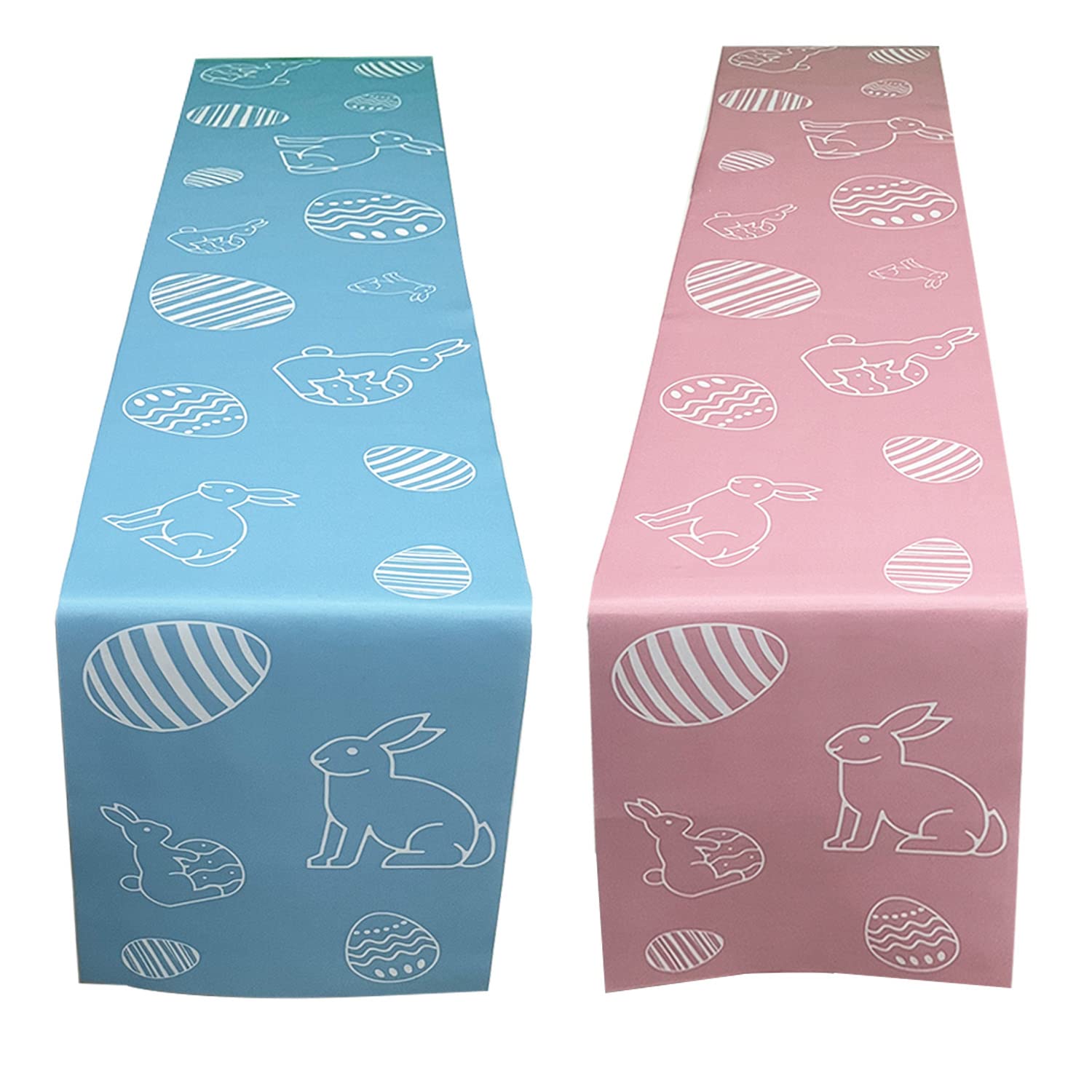 NRAMOOS 2 Pack Easter Table Runners - Spring Bunny & Easter Egg Design for Indoor/Outdoor Easter Decorations (13x72 Inches, Blue & Pink) - Perfect for Easter Parties, Spring Celebrations & Holiday Dining Decor
