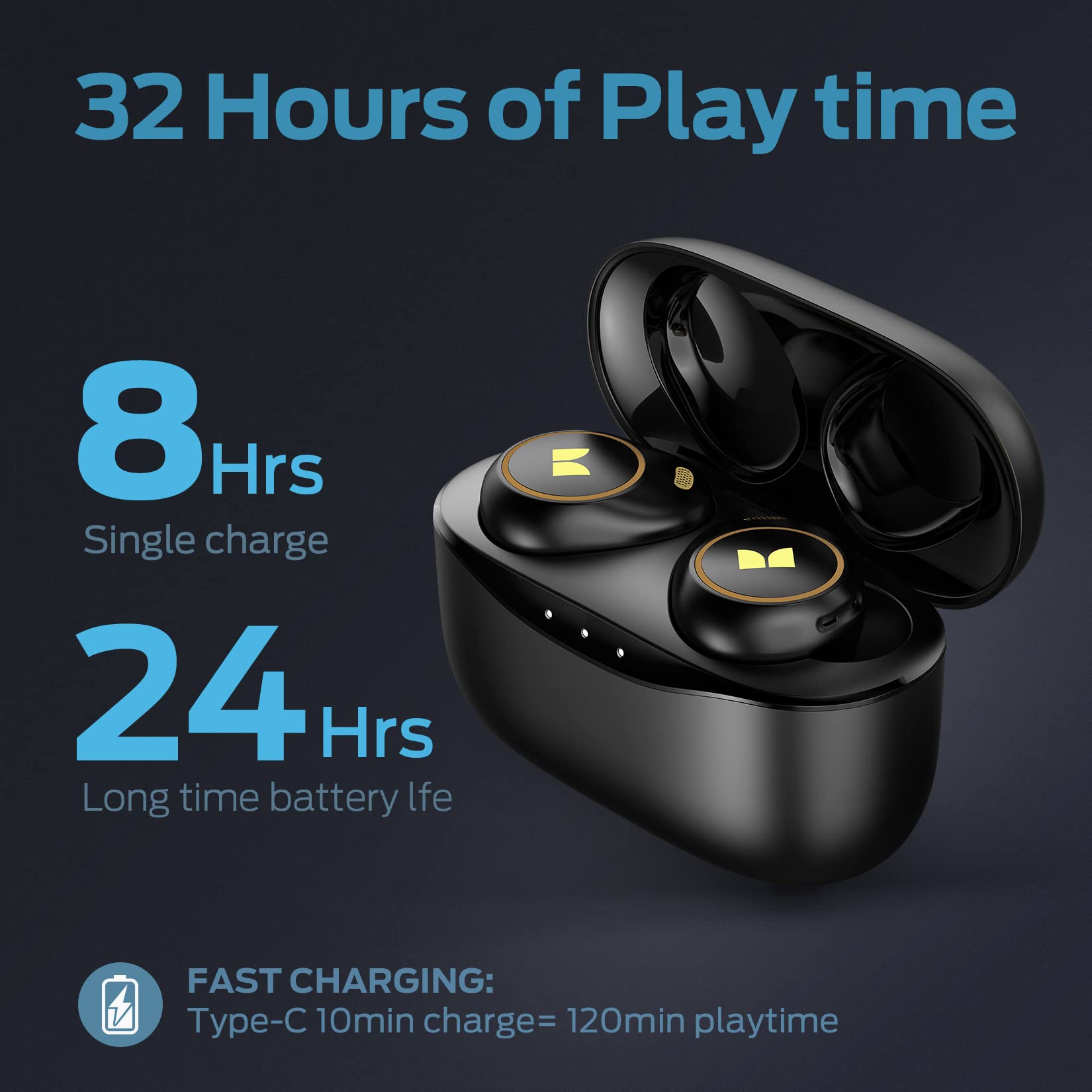 Monster Wireless Earbuds - 300 AirLinks Bluetooth Headphones with Touch Control & Fast Charging Case | Sweatproof Sport Earbuds for Running, Gym & Workout | Best Wireless Earphones for iPhone & Android