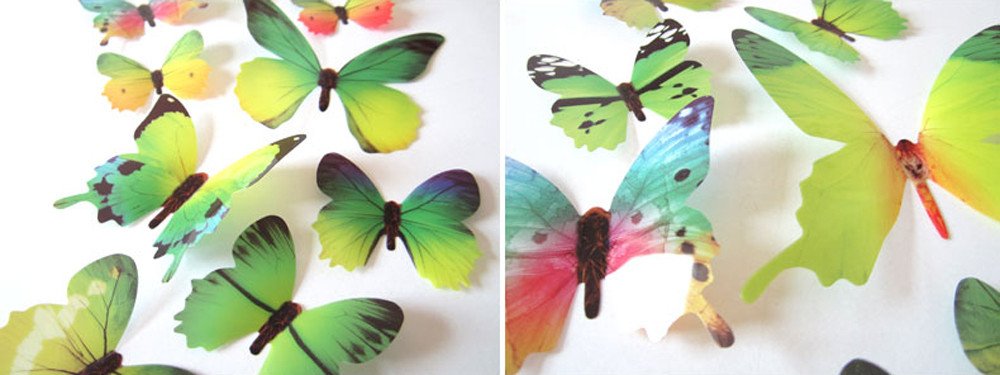 WOCACHI 12pcs 3D Butterfly Rainbow Wall Stickers - Peel & Stick Removable Decals for Home Decor, Nursery, Kids Room - Green Art Mural Wallpaper for Bedroom, Living Room, Office Decoration