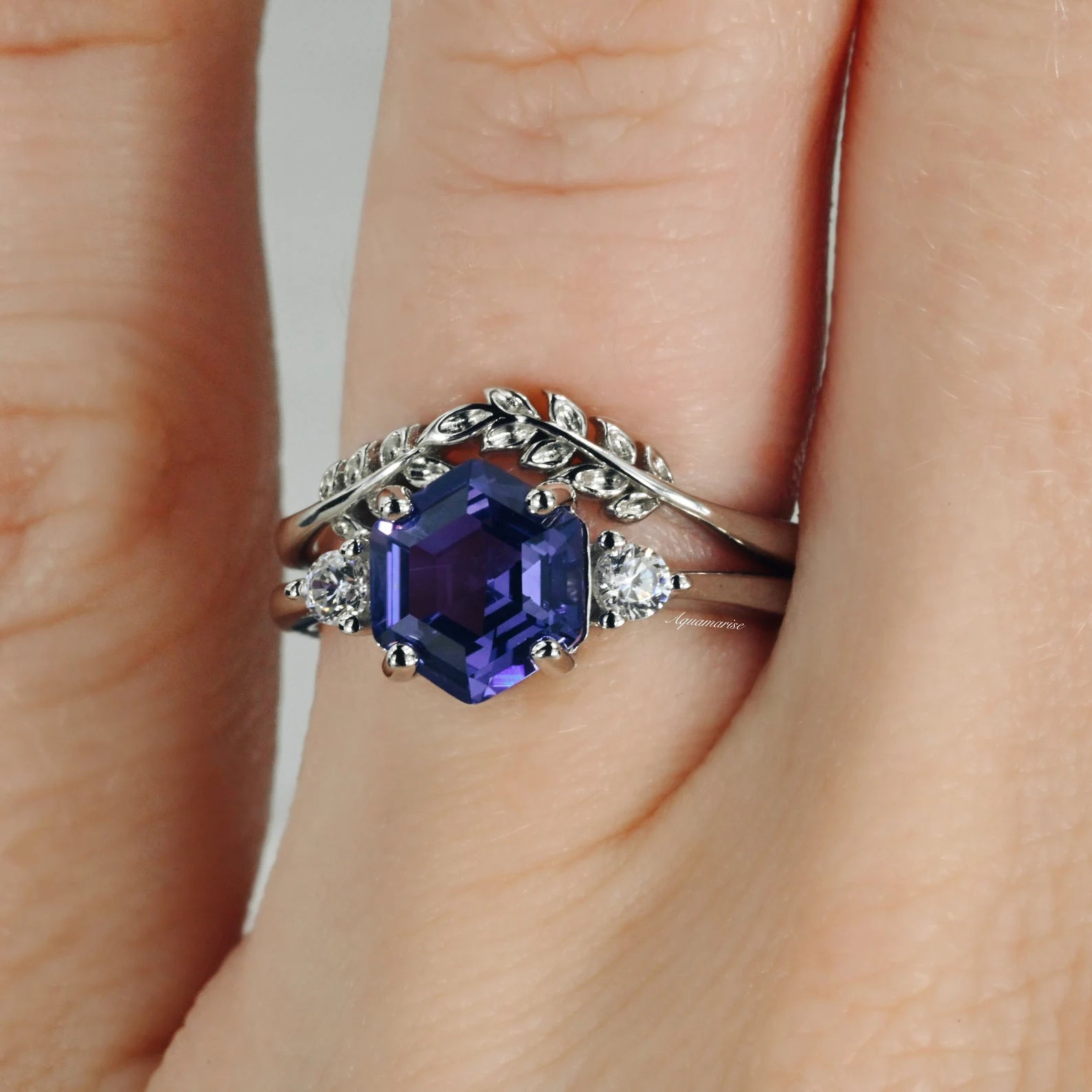 Leaf Tanzanite Ring Set in Sterling Silver – Elegant Jewelry for Women, Perfect for Weddings, Anniversaries & Special Occasions