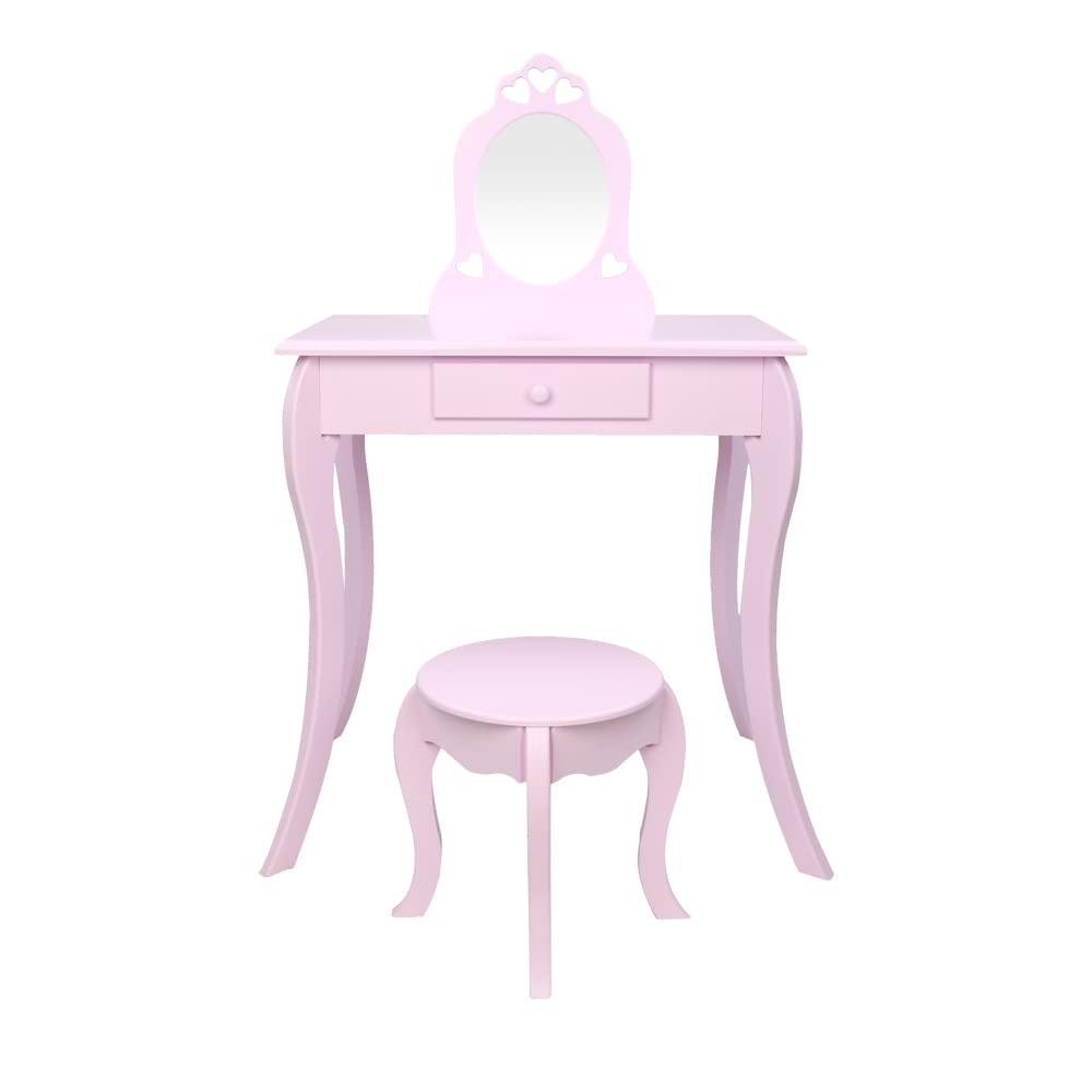 FCH Kids Dresser with Mirror and Drawer - Curved Legs, Purple - Perfect for Bedroom, Nursery, or Playroom Storage