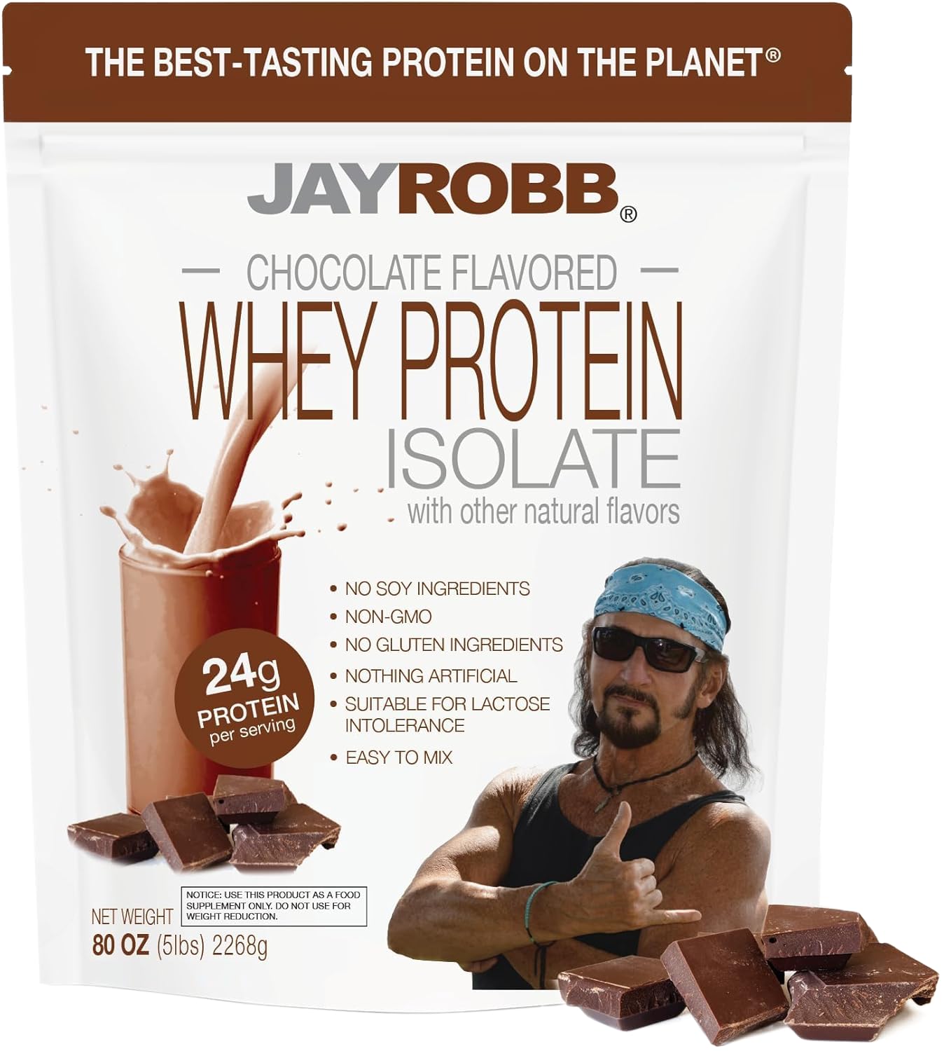 Jay Robb Whey Isolate Protein Powder - Low Carb, Keto, Vegetarian, Gluten Free, Lactose Free, No Sugar Added, No Fat, Non-GMO (80 oz, Chocolate) - 75 Servings for Post-Workout Recovery & Weight Management