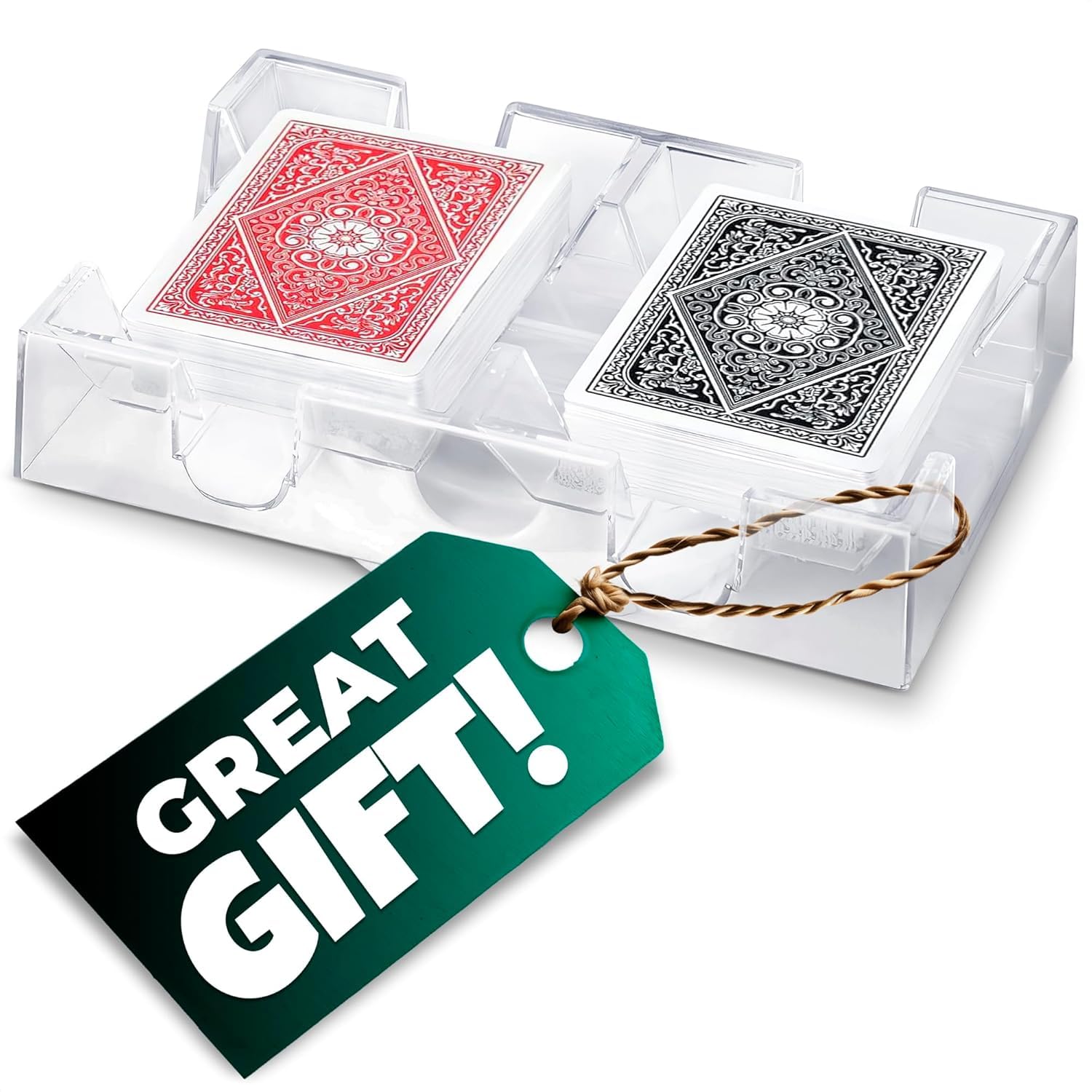 360° Rotating Dual Deck Poker Card Holder - Acrylic Clear Tray for Canasta, Blackjack & Casino Games - Perfect for Card Night, Poker Tournaments & Family Game Nights