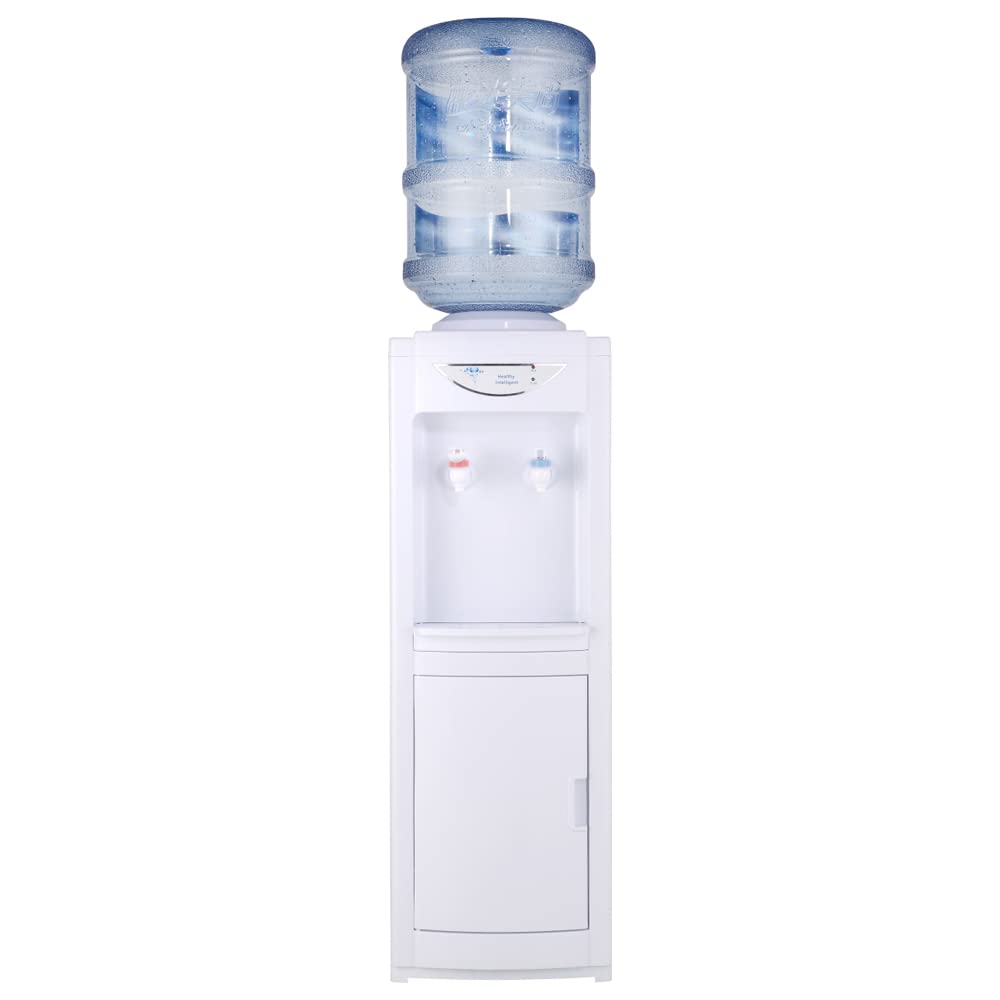 5 Gallon Top Loading Hot & Cold Water Cooler Dispenser for Home & Office - White with Storage Cabinet & Child Safety Lock | Perfect for Kitchen, Break Room & Office Hydration