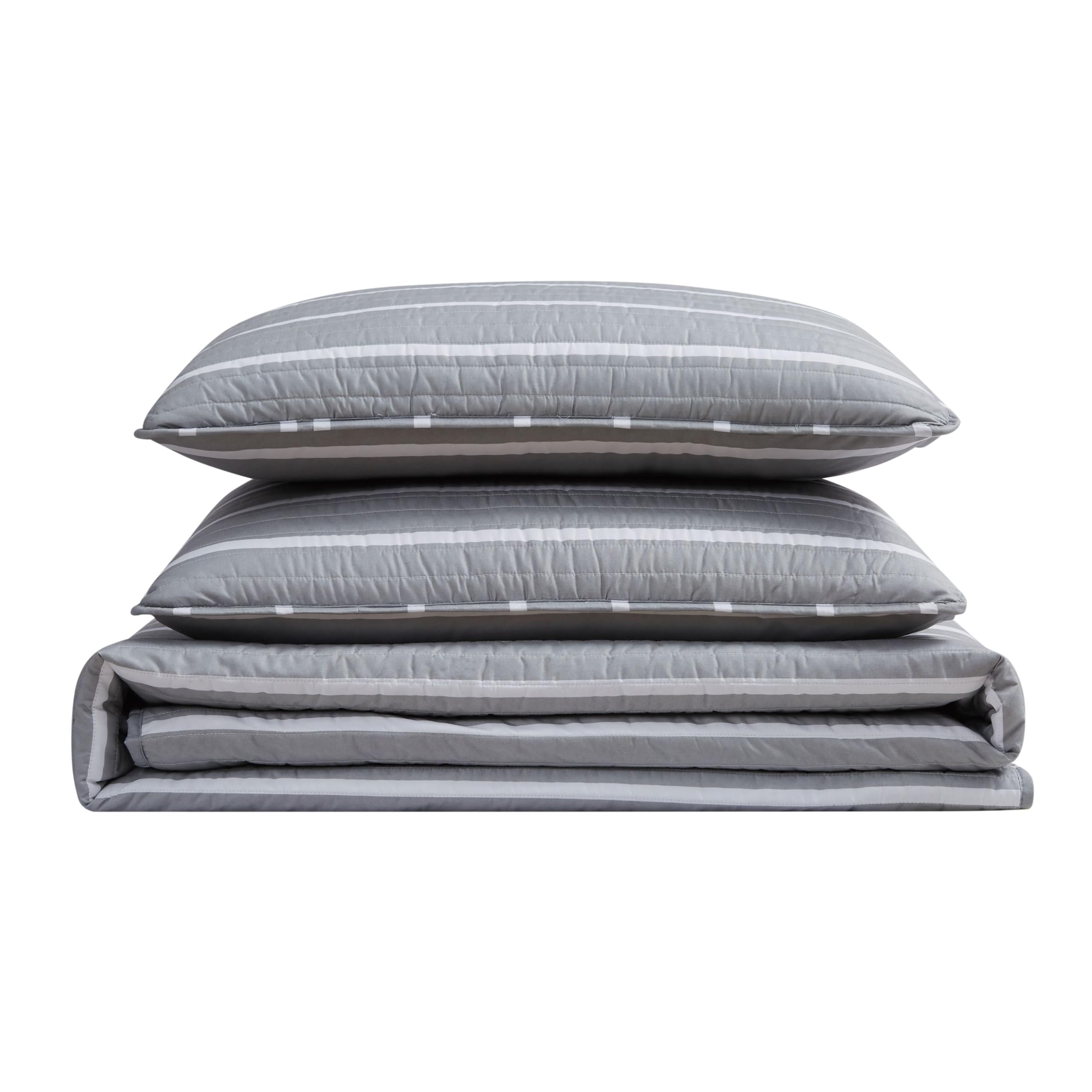 TRULY SOFT Maddow Stripe Grey Twin XL 2-Piece Quilt Set - Ultra Soft Bedding for Cozy Nights & Guest Room Comfort