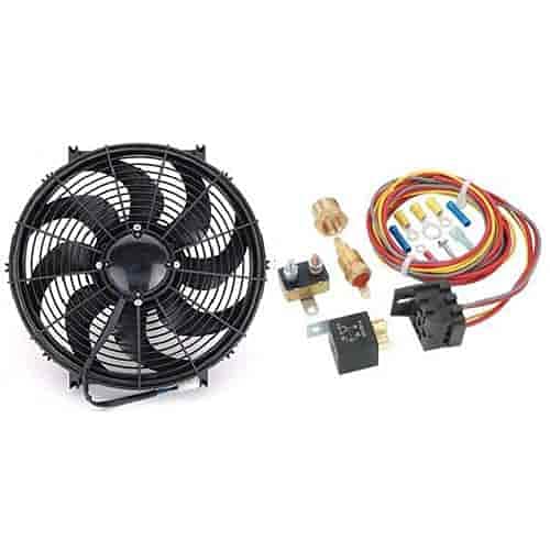 JEGS 52105K Electric Fan Kit with Temperature Control, Relay & Wiring Harness - Universal Cooling System for Cars, Trucks & Hot Rods - Perfect for Engine Overheating Prevention & Performance Upgrades