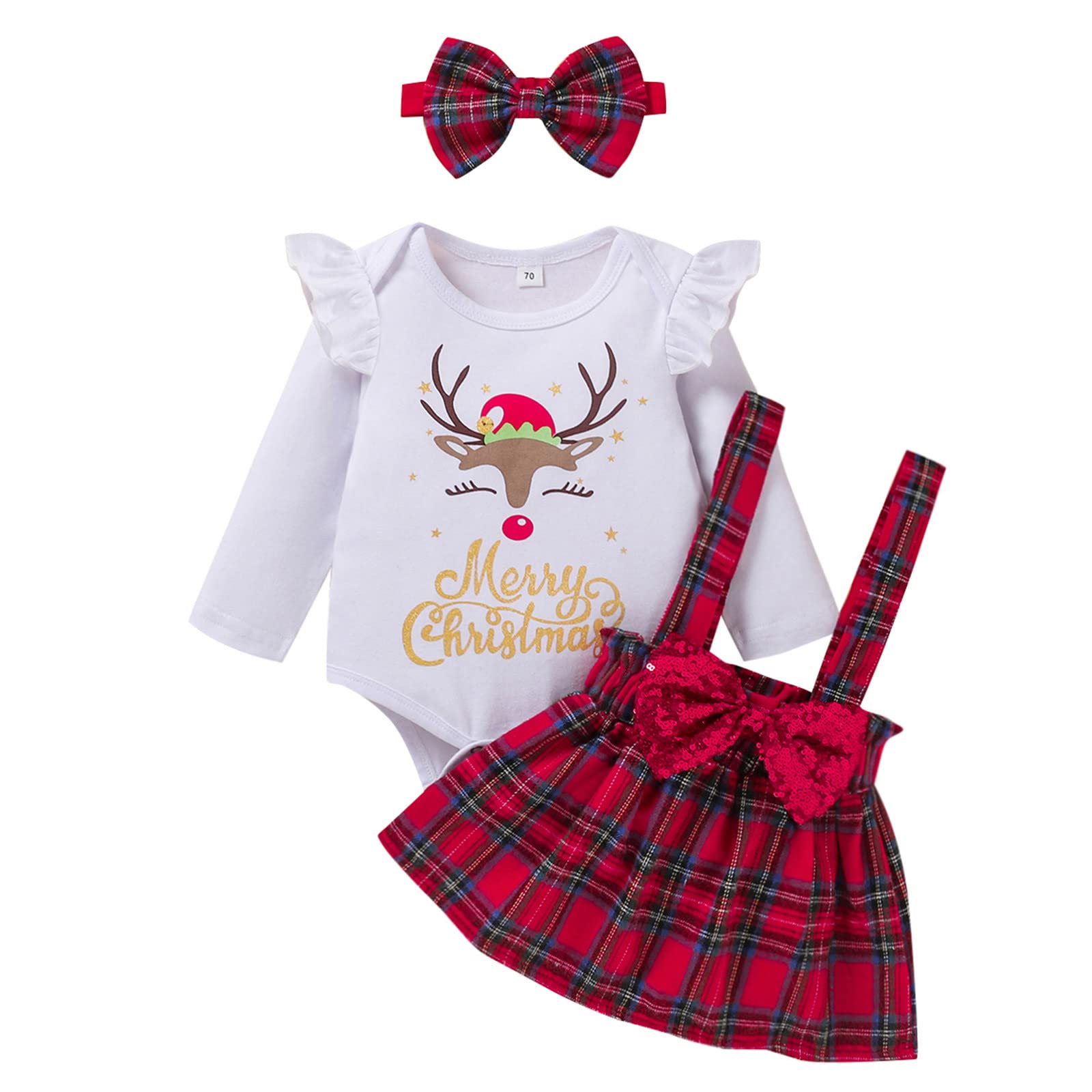 Baby Boys & Girls Christmas Plaid Romper Set - Newborn Toddler Outfit with Suspenders & Skirt | Holiday Photo Shoot, Family Gatherings, First Christmas Celebration
