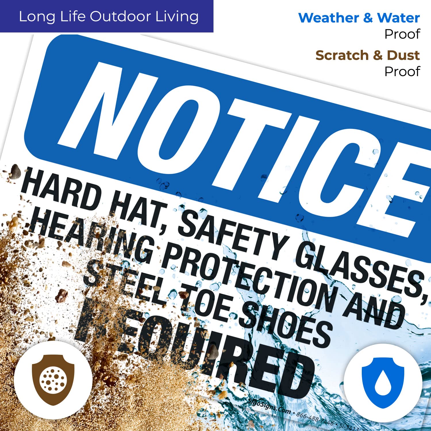 OSHA Compliant Hard Hat, Safety Glasses, Hearing Protection & Steel Toe Shoes Required Sign - 10x7 Inch Rust-Free .040 Aluminum Safety Sign for Construction Sites & Workplaces - Fade Resistant, Indoor/Outdoor Use - Made in USA