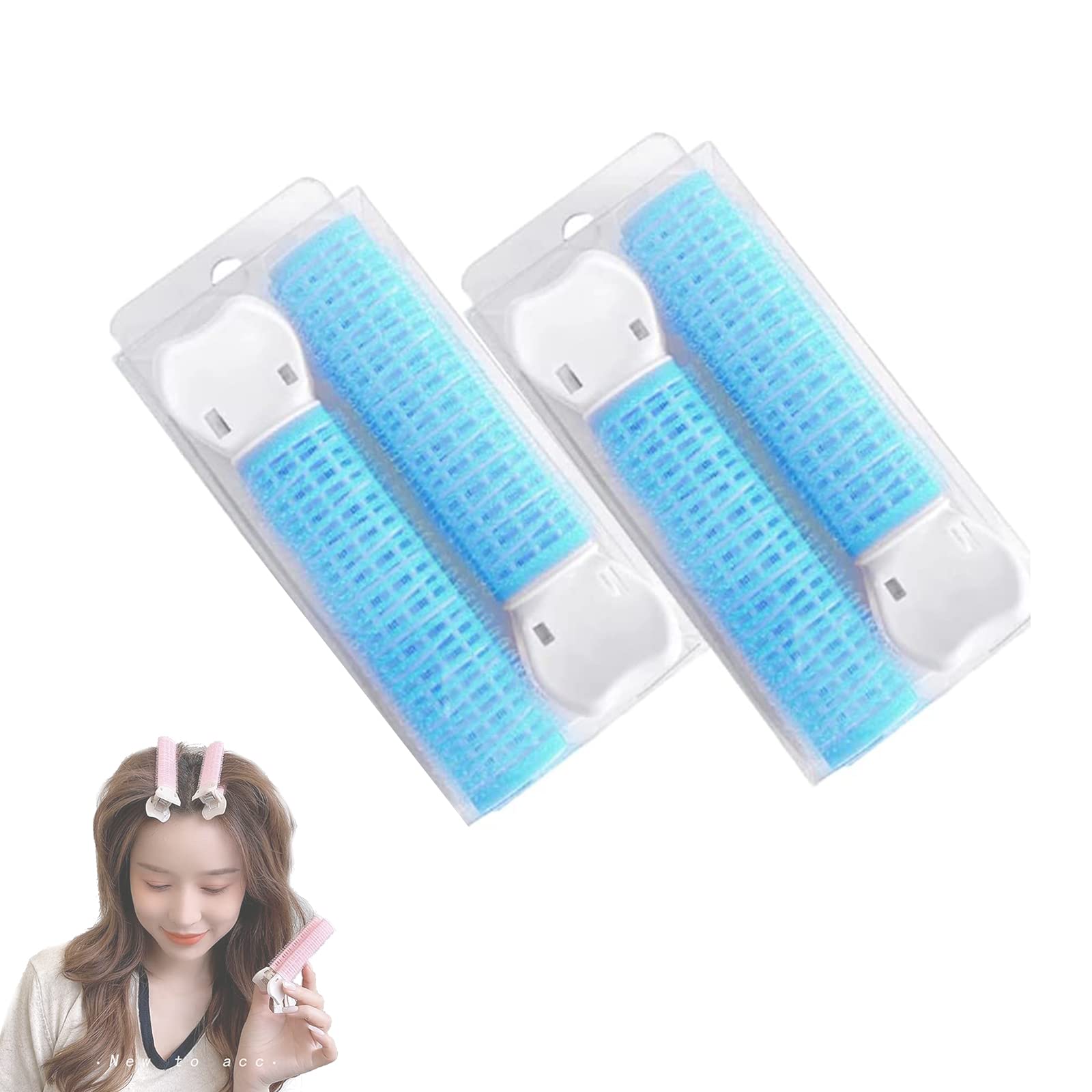 4Pcs Volumizing Hair Clips - Velcro Curlers for Lazy Hair (Blue) - Salon & Home Styling