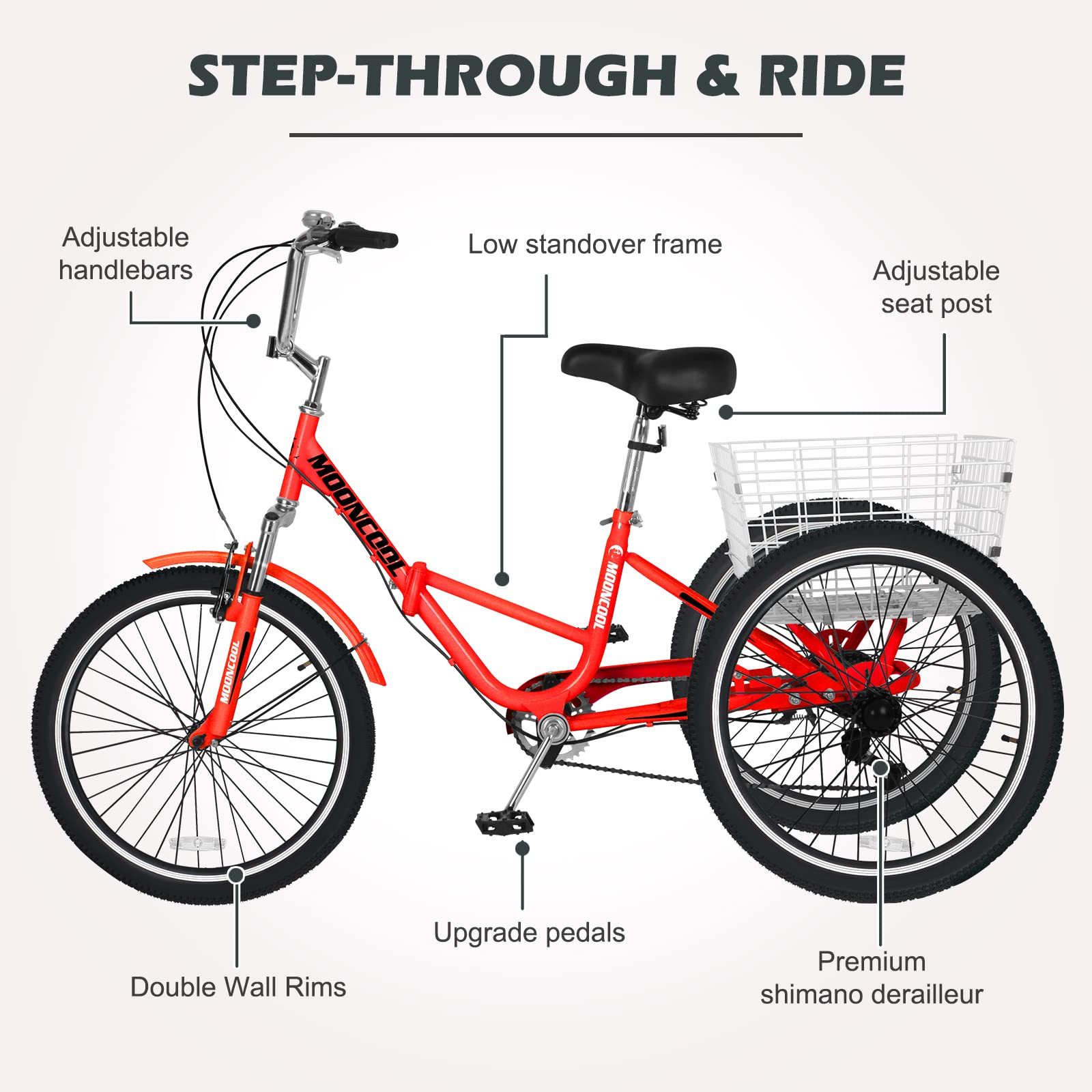 H&ZT Adult Tricycle - 3 Wheel Bike for Seniors & Adults with Large Basket, 7-Speed Derailleur, Parking Brake & Maintenance Tools - Perfect for Grocery Shopping, Leisure Rides & Outdoor Adventures