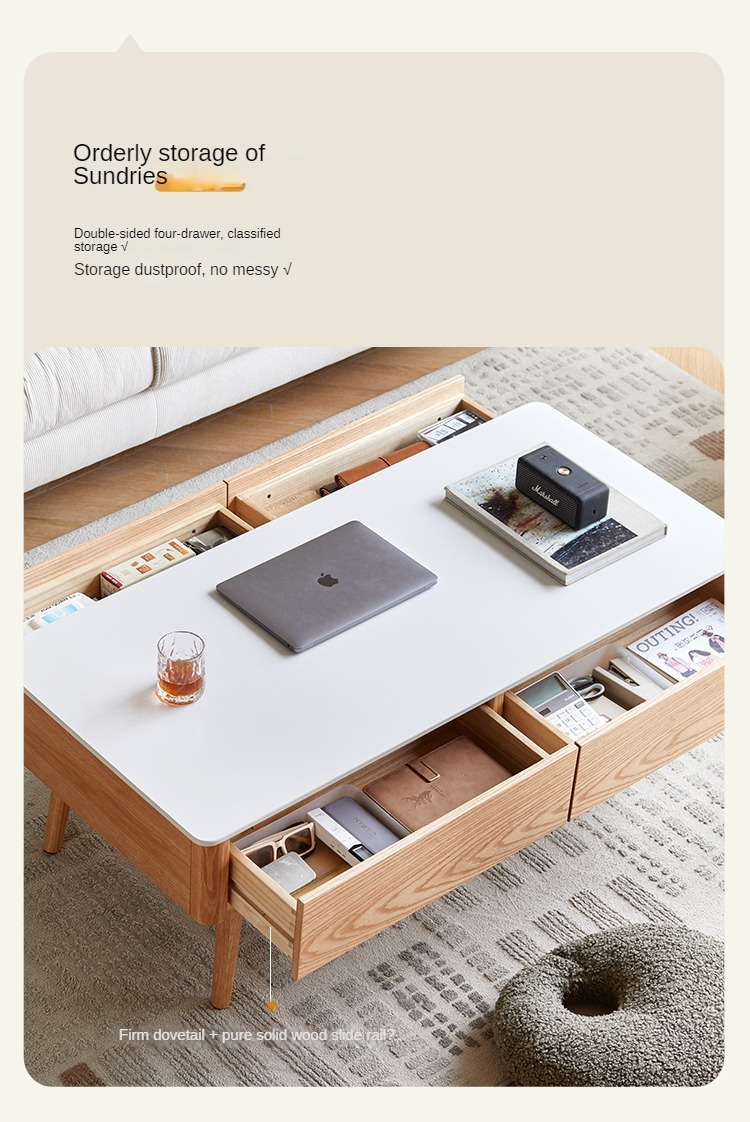 Solid Oak & Beech Wood Slate Coffee Table - Modern Minimalist Design for Living Room, Lounge & Office