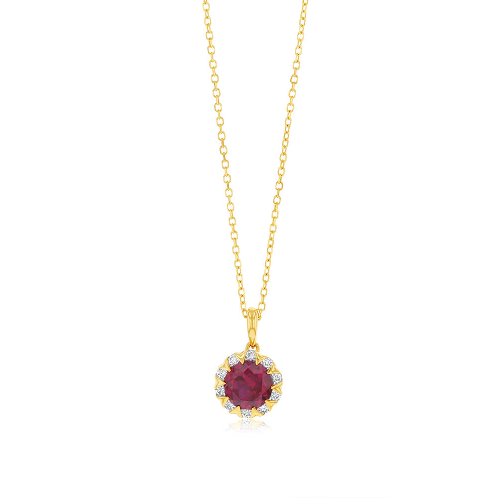 1 Carat Lab-Created Ruby & Diamond Pendant Necklace with 45cm 9K Yellow Gold Chain - Perfect for Valentine's Day Gifts & Anniversary Jewelry