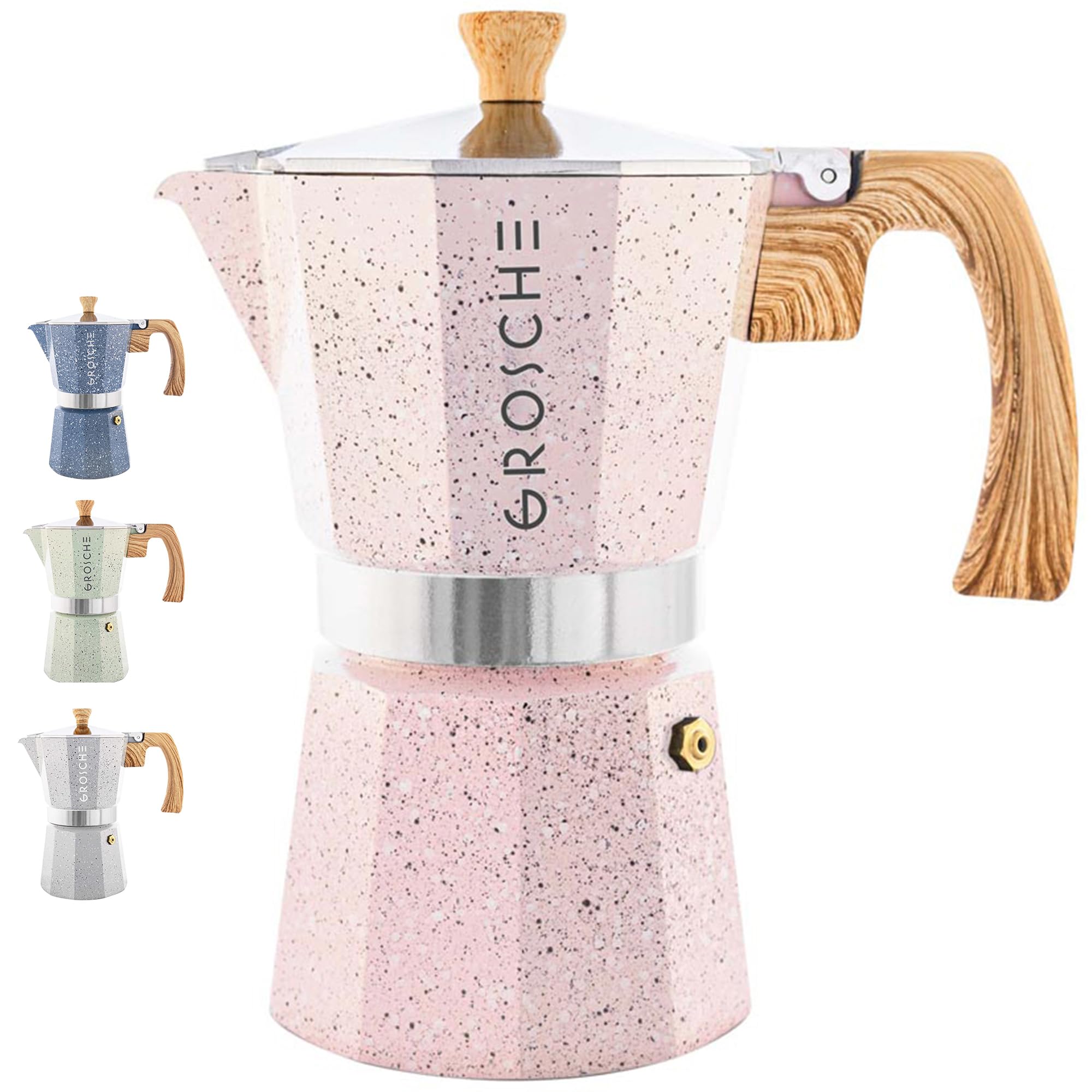 GROSCHE Milano Moka Pot - 9 Cup Stovetop Espresso Maker & Coffee Percolator in Pink | Italian Style Greca Coffee Maker for Home & Office | Perfect for Camping, Gifts & Coffee Lovers