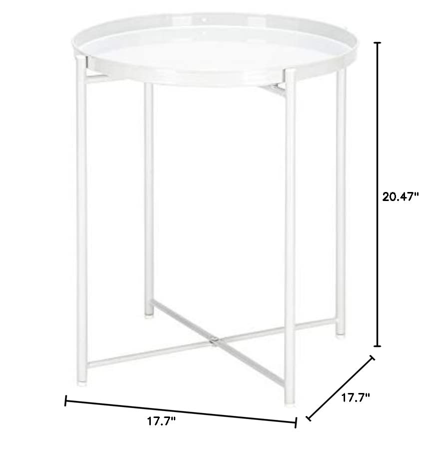Round Metal Side Table - Small Outdoor & Indoor Accent Table with Removable Waterproof Tray - Perfect for Living Room, Bedroom, Balcony, Office (White) | Versatile End Table for Coffee, Books & Decor