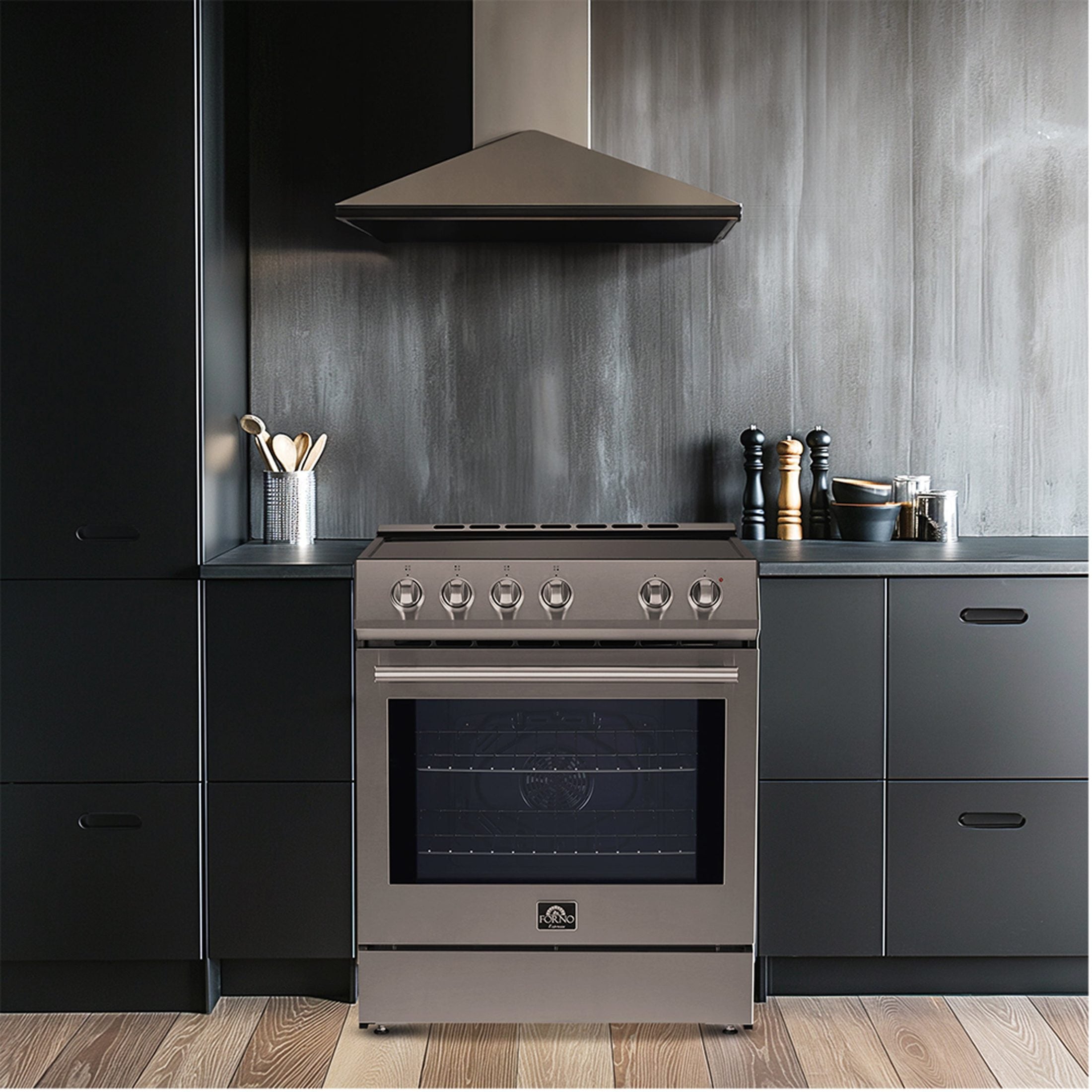 Forno Espresso 30-Inch Electric Range with Under Cabinet Range Hood, 31-Inch Refrigerator & Tall Tub Dishwasher Package (FBDL 010 01US) - Complete Kitchen Appliance Set for Modern Homes & Restaurants