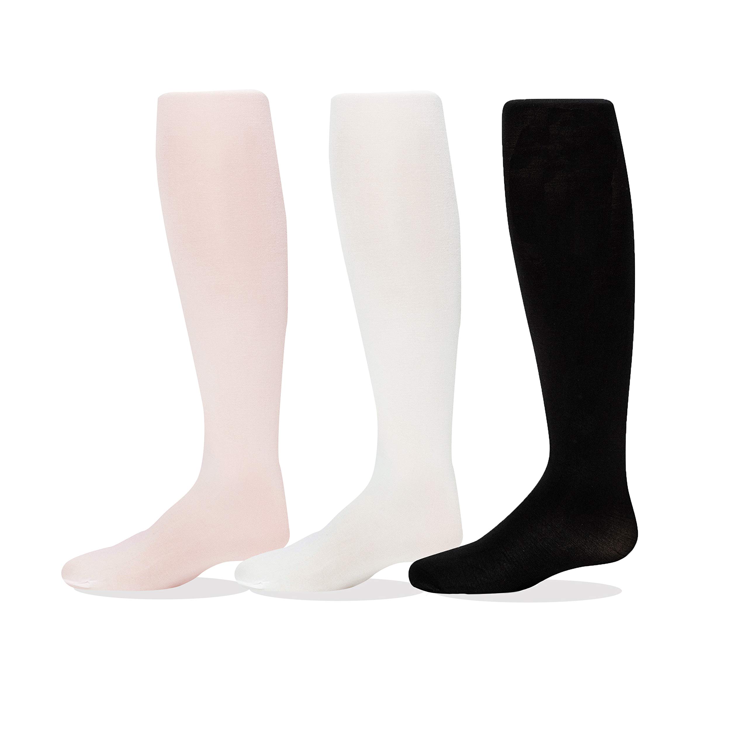 Trimfit Girls Microfiber Tights 3-Pack - Stretchy Dance Leggings for Kids (Black/White/Pink) - Perfect for Ballet & Play