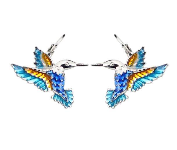 Happy Hummingbird Enamel Clip-On Earrings - Vintage Style Dangle Earrings for Women, Perfect for Parties, Weddings & Special Occasions