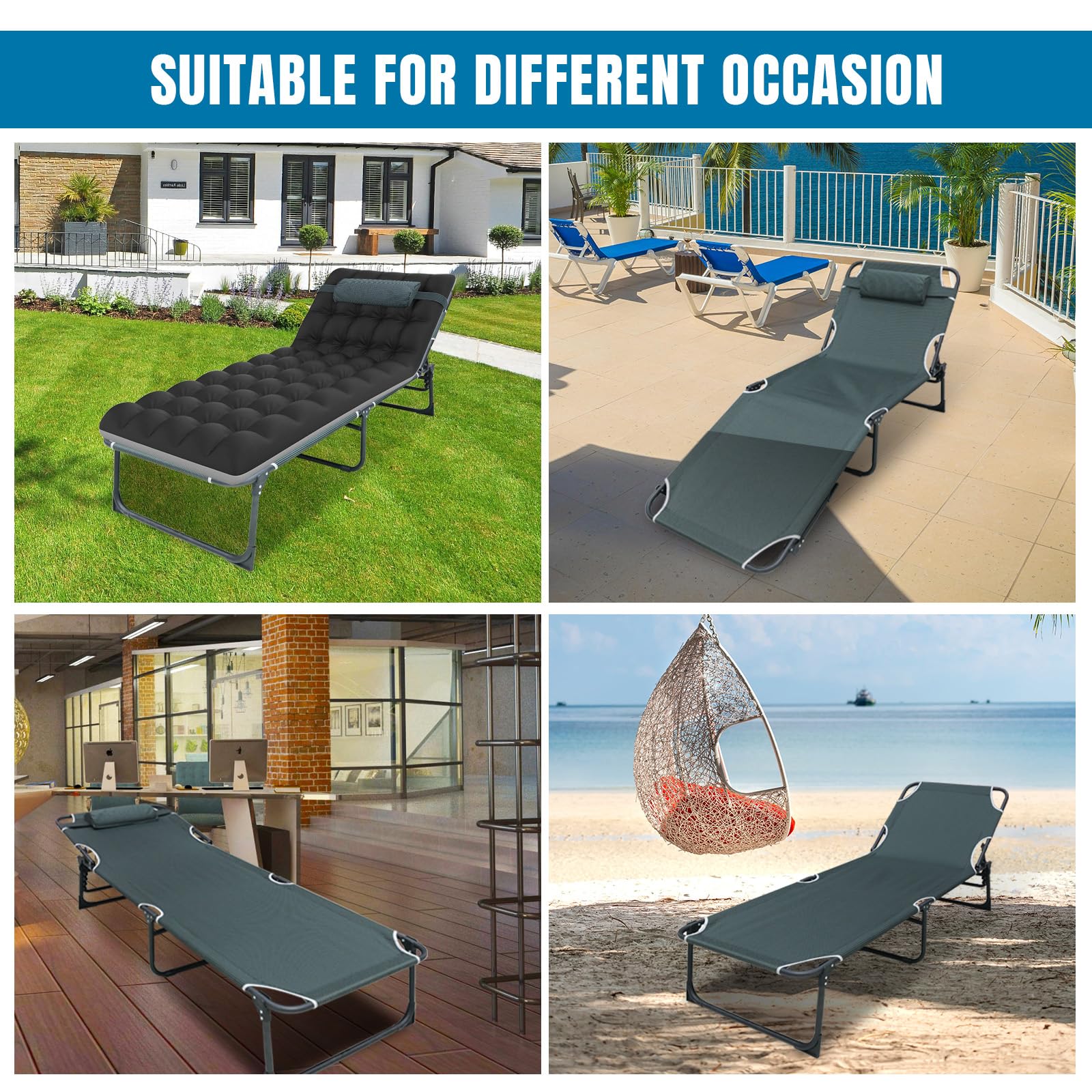 BIG RED 5-Position Folding Camping Cot with Mattress - Heavy Duty Portable Sleeping Cot for Adults, Outdoor Lounge Chair for Camping, Beach, Lawn, Backyard & Patio Relaxation