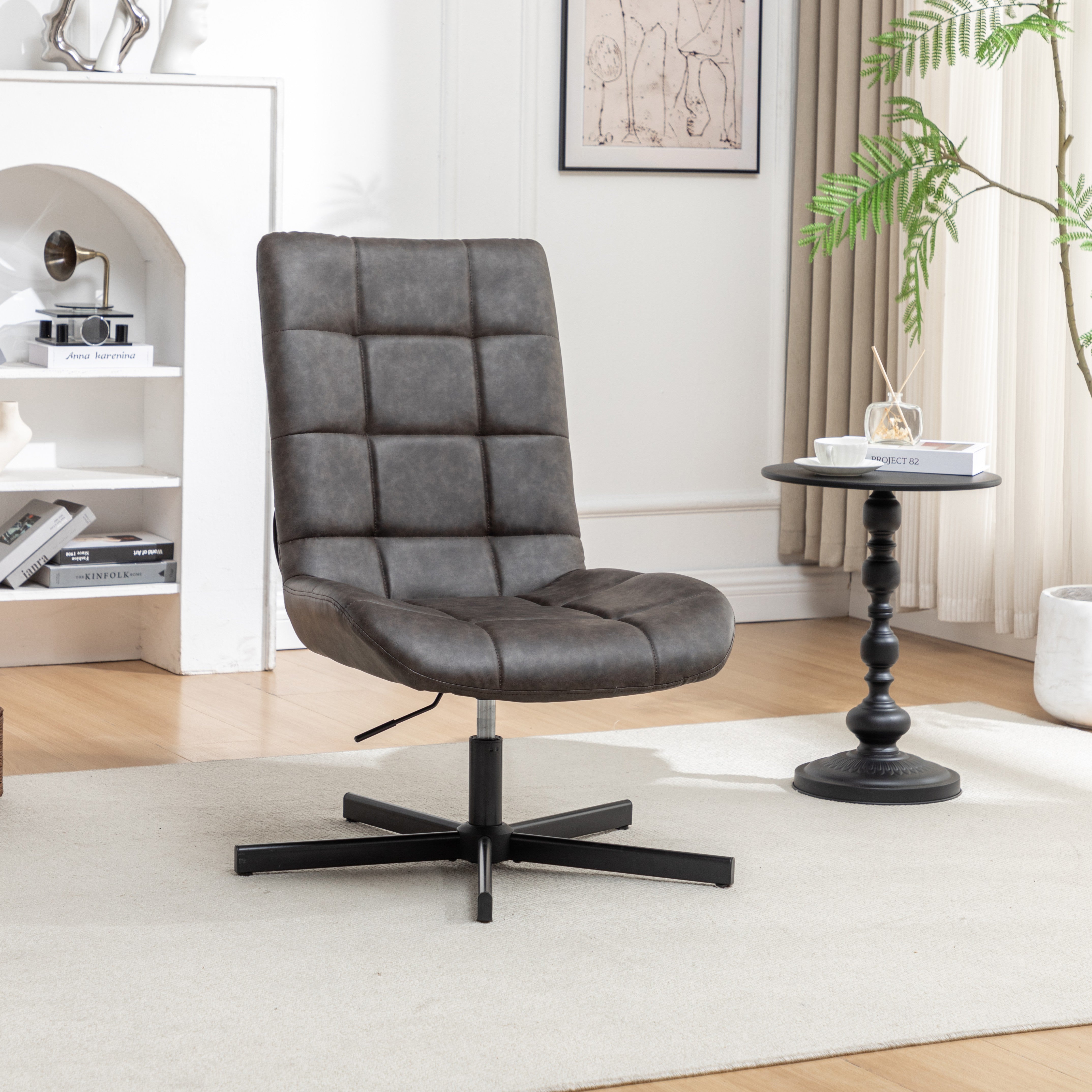 Roundhill Furniture Arlena Faux Leather Tufted Swivel Accent Chair - Modern Living Room Lounge Chair for Home Office, Reading Nook & Bedroom Decor