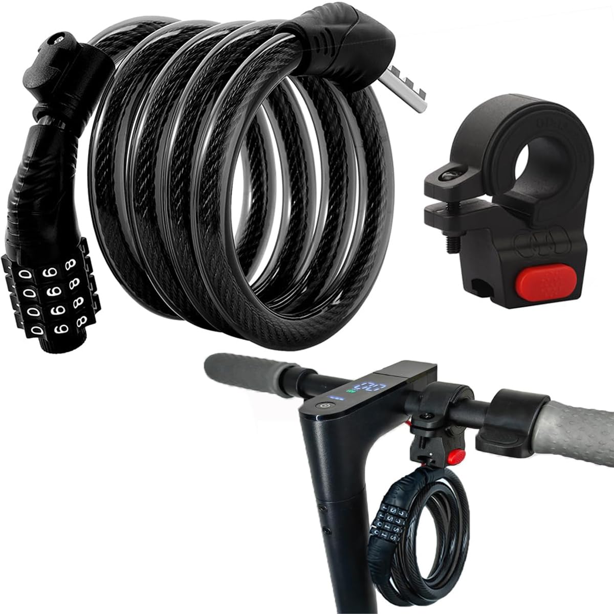 Premium 4-Digit Combination Bike Lock - 12mm Thick Metal Cable, 4ft Long Anti-Theft Scooter Lock Compatible with Xiaomi M365/Max/GXL, Ninebot, Segway & Motorcycles - Perfect for Urban Commuting & Outdoor Adventures