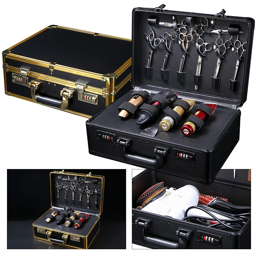 Professional Barber Case - Salon Hair Cutting Storage Organizer Kit with Travel Handle - Stylist Tool Box for Clippers, Trimmers, Blades, Shears, Combs & Brushes (Black) - Perfect for Mobile Barbers, Salon Professionals & Home Haircut Kits