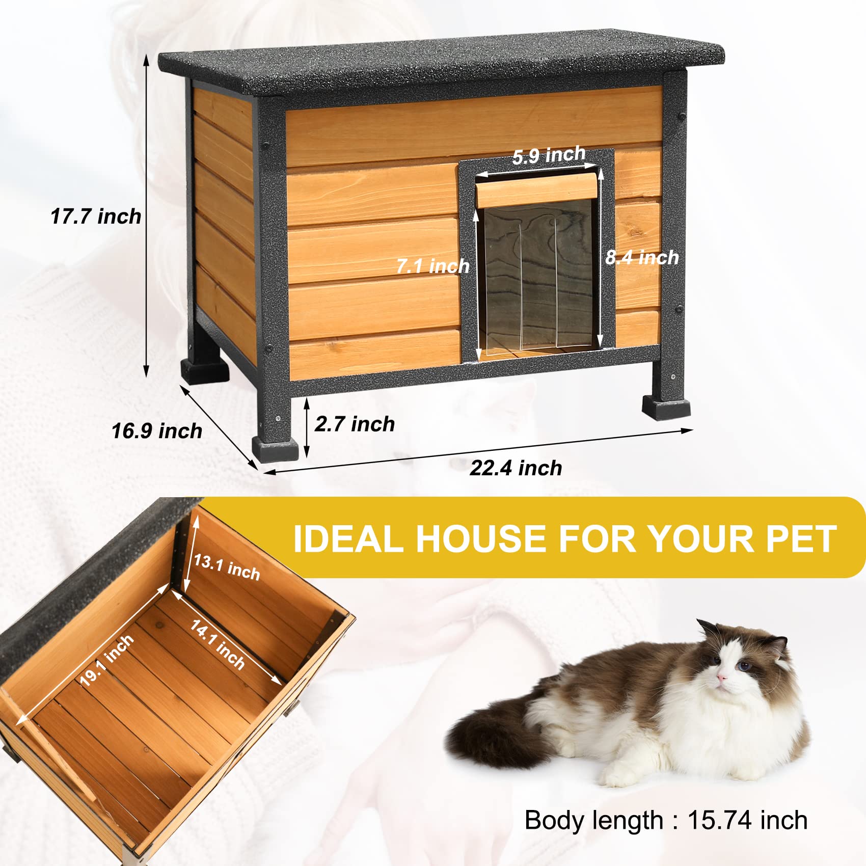 Weatherproof Outdoor Cat House - Insulated Wooden Pet Shelter for Feral Cats & Medium Dogs | Indoor/Outdoor Use for Backyard, Garden & Patio