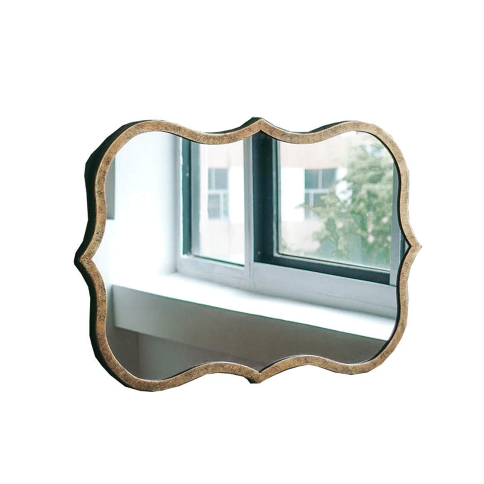 Vintage Distressed Metal Wall Mirror - Irregular Shaped European Style Decorative Mirror for Bathroom, Bedroom & Vanity (60x40cm) | Rustic Home Decor, Makeup Mirror & Entryway Accent