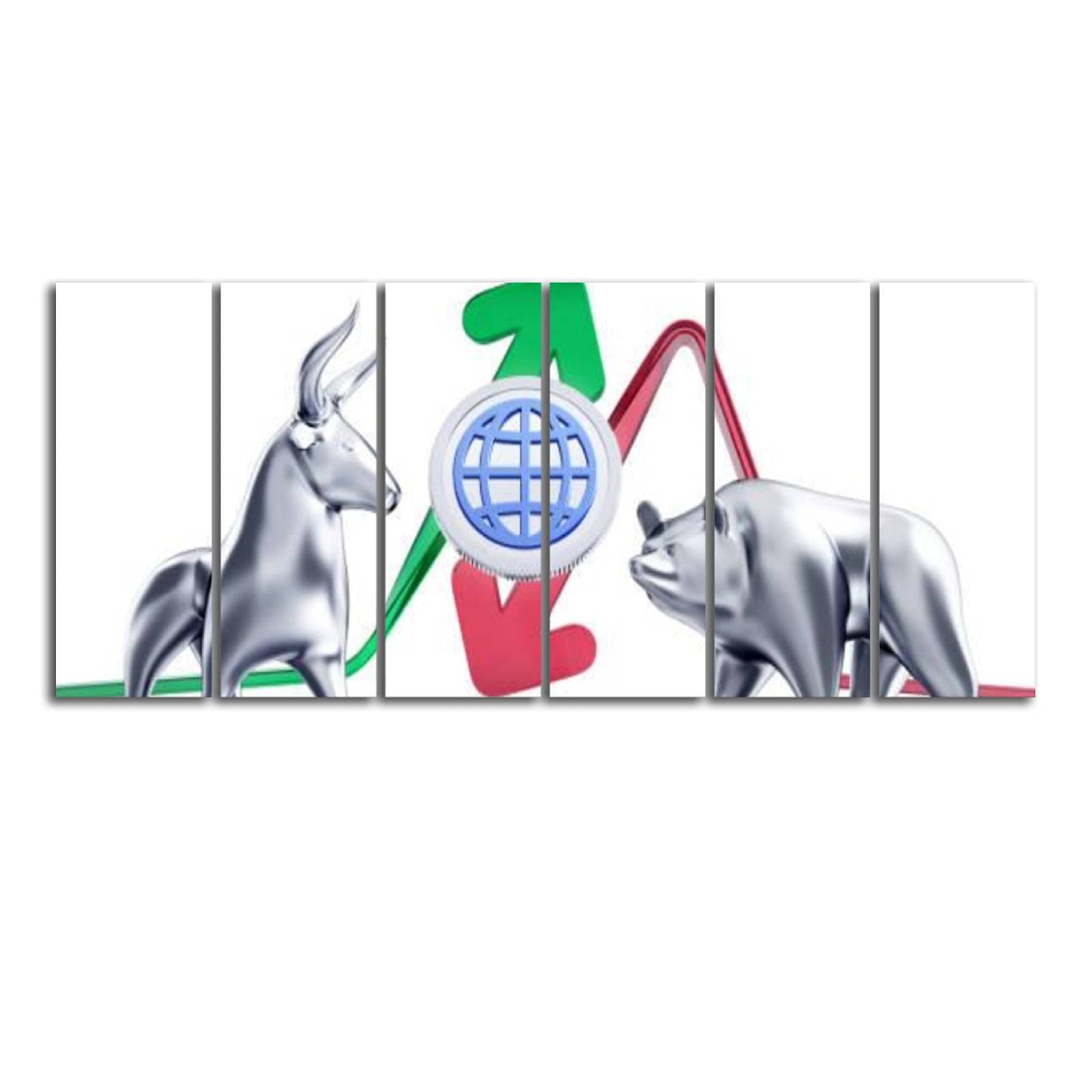 6 Panel Canvas Wall Art - Bullish Bearish World Trends Prints - Framed Ready to Hang Paintings for Living Room Decor | Modern Home Office & Bedroom Wall Decor
