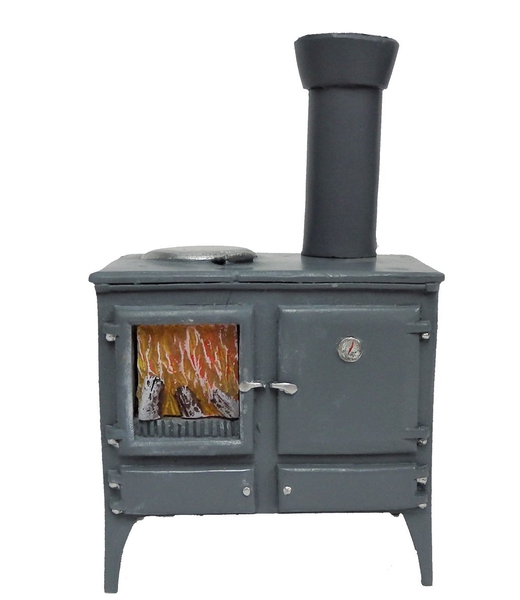 Miniature Wood Burning Stove Oven - Grey Dollhouse Kitchen Furniture for 1:12 Scale Miniature Homes & DIY Dollhouse Accessories | Perfect for Collectors & Model Train Scenes