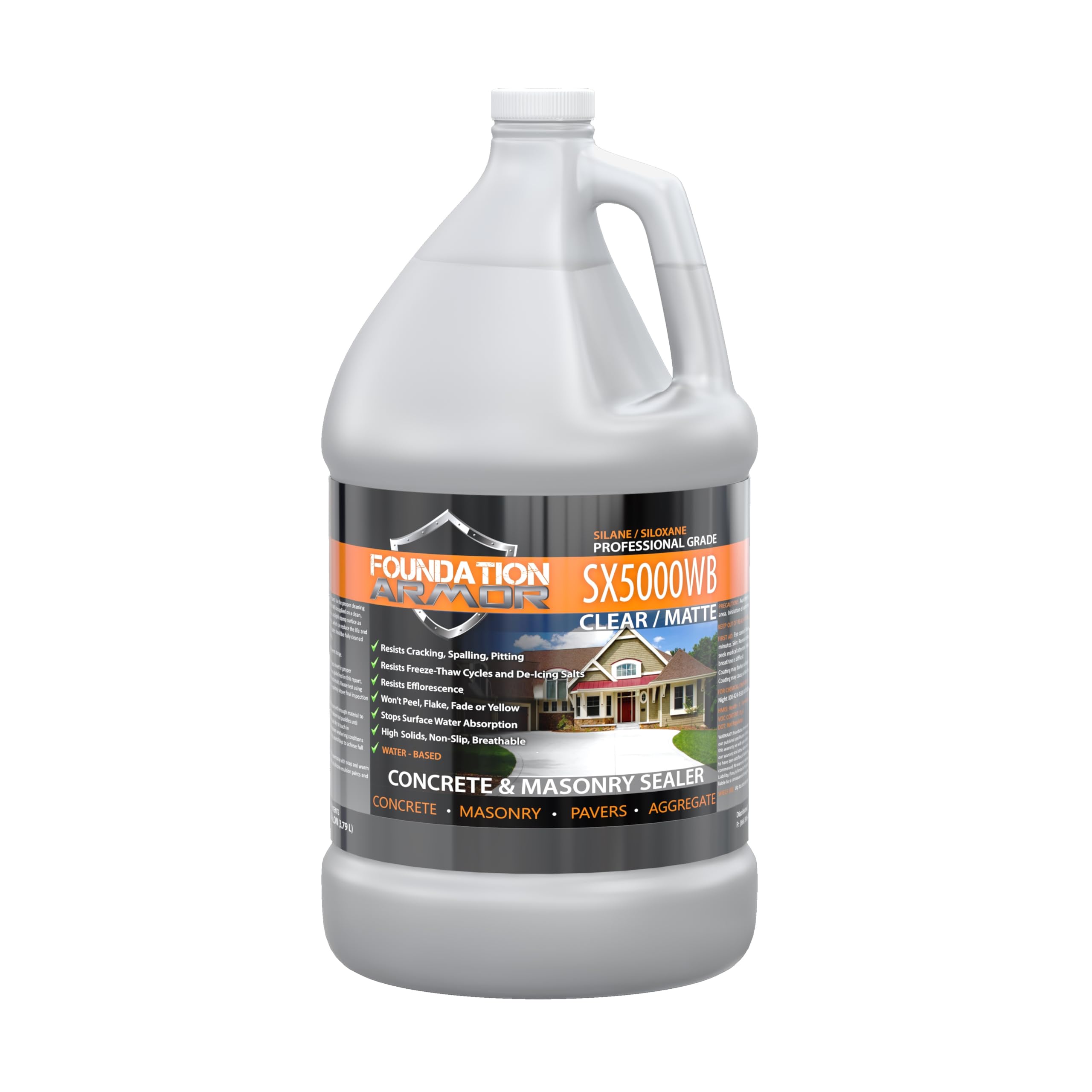 Armor SX5000 WB Water-Based Silane-Siloxane Sealer for Concrete, Brick, Pavers & Stone - Matte Finish Protective Coating - 1 Gallon - Ideal for Driveways, Patios & Masonry Surfaces