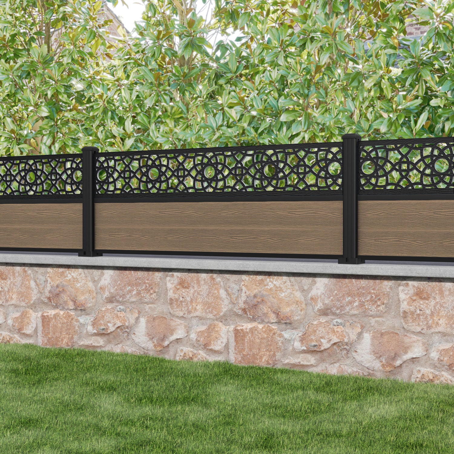 Premium Teak Classic Ambar Fence Panel with Durable Aluminum Posts - Perfect for Garden, Patio, and Backyard Privacy Fencing