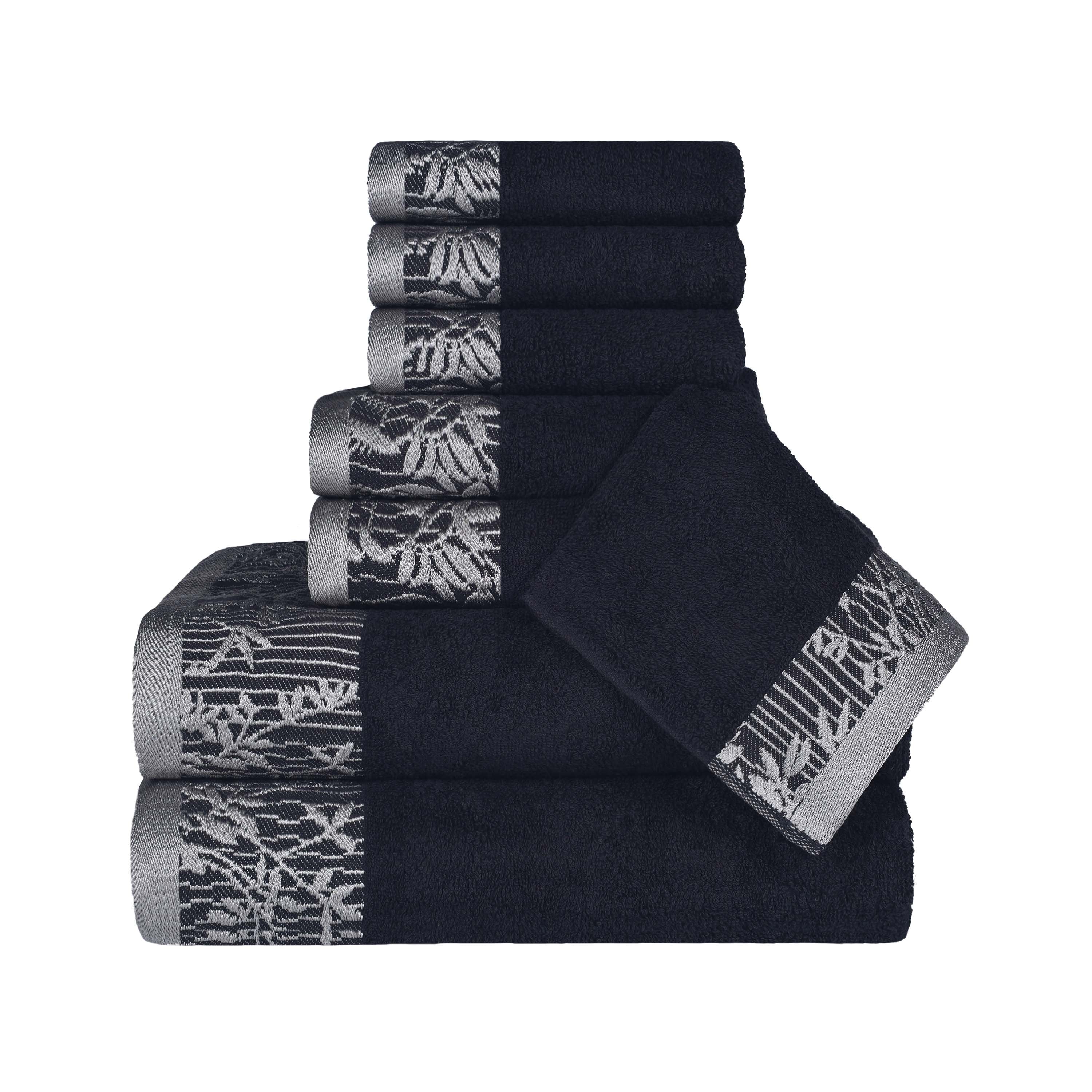 Premium Wisteria Cotton Floral Embroidered Jacquard Border 8-Piece Bath Towel Set - Soft & Absorbent for Spa, Bathroom & Guest Use